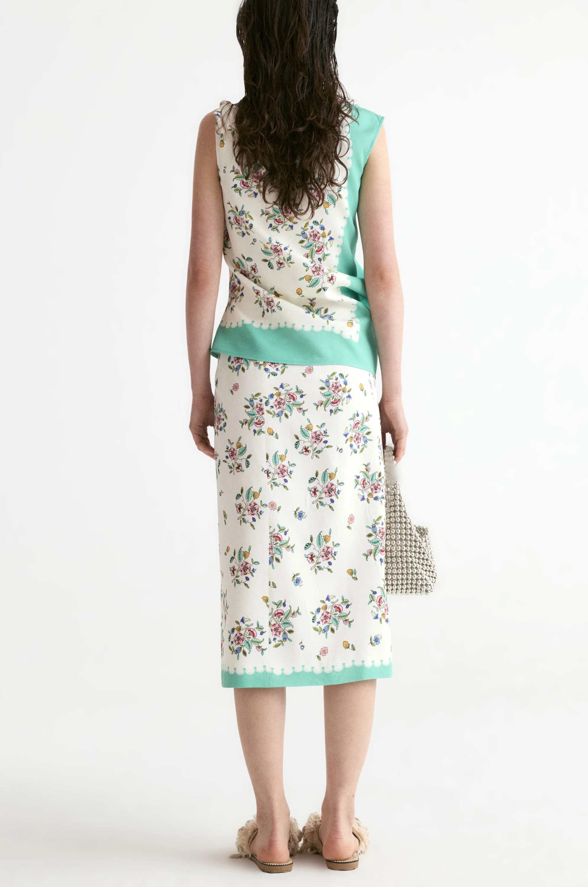 Scarf-print Front Slit Midi Skirt - Image 5