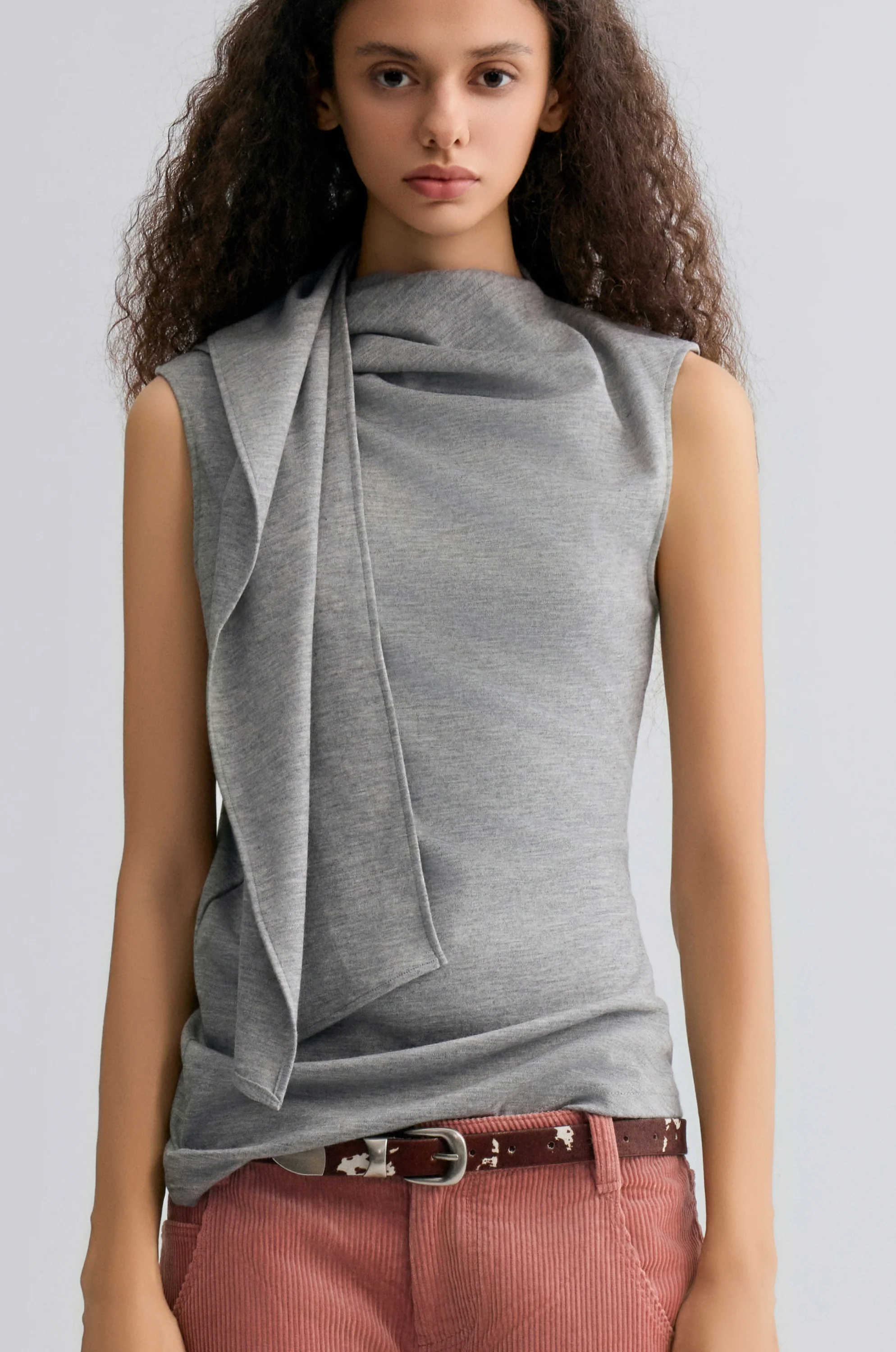 Scarf Wool Top Mid Grey Melange - Image 6