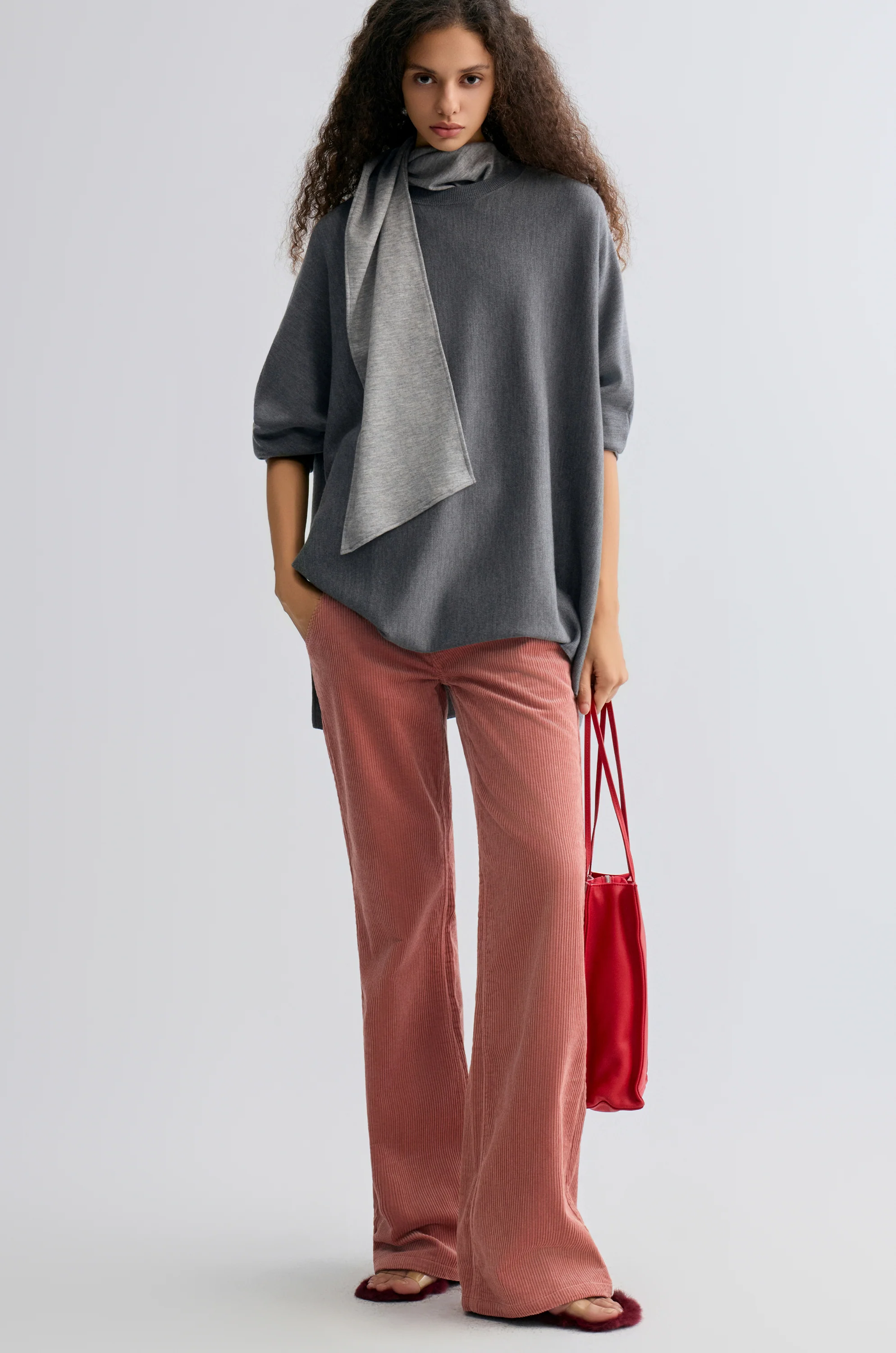 Scarf Wool Top Mid Grey Melange - Image 7