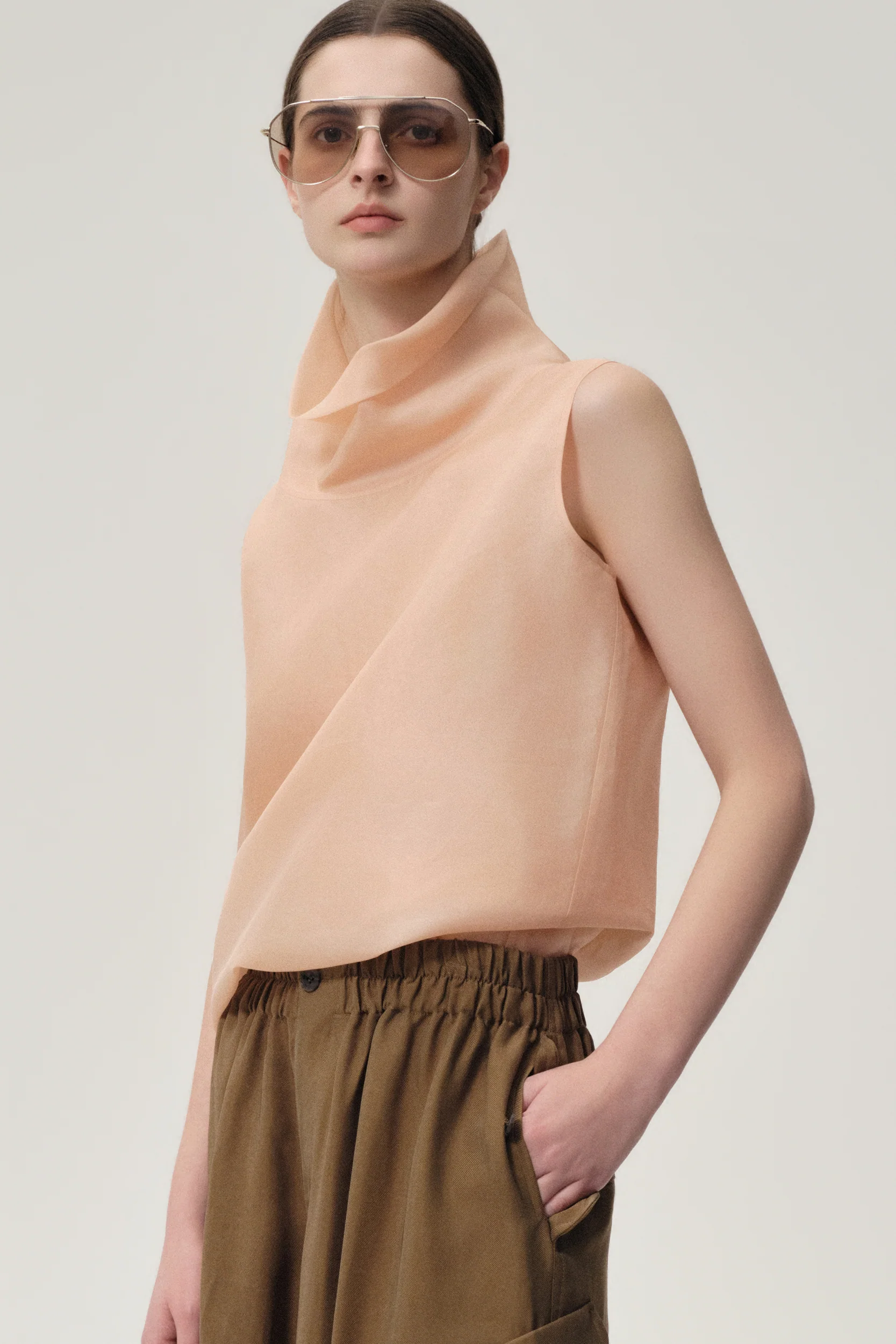 Silk Organza Turtleneck Top Blush - Image 2