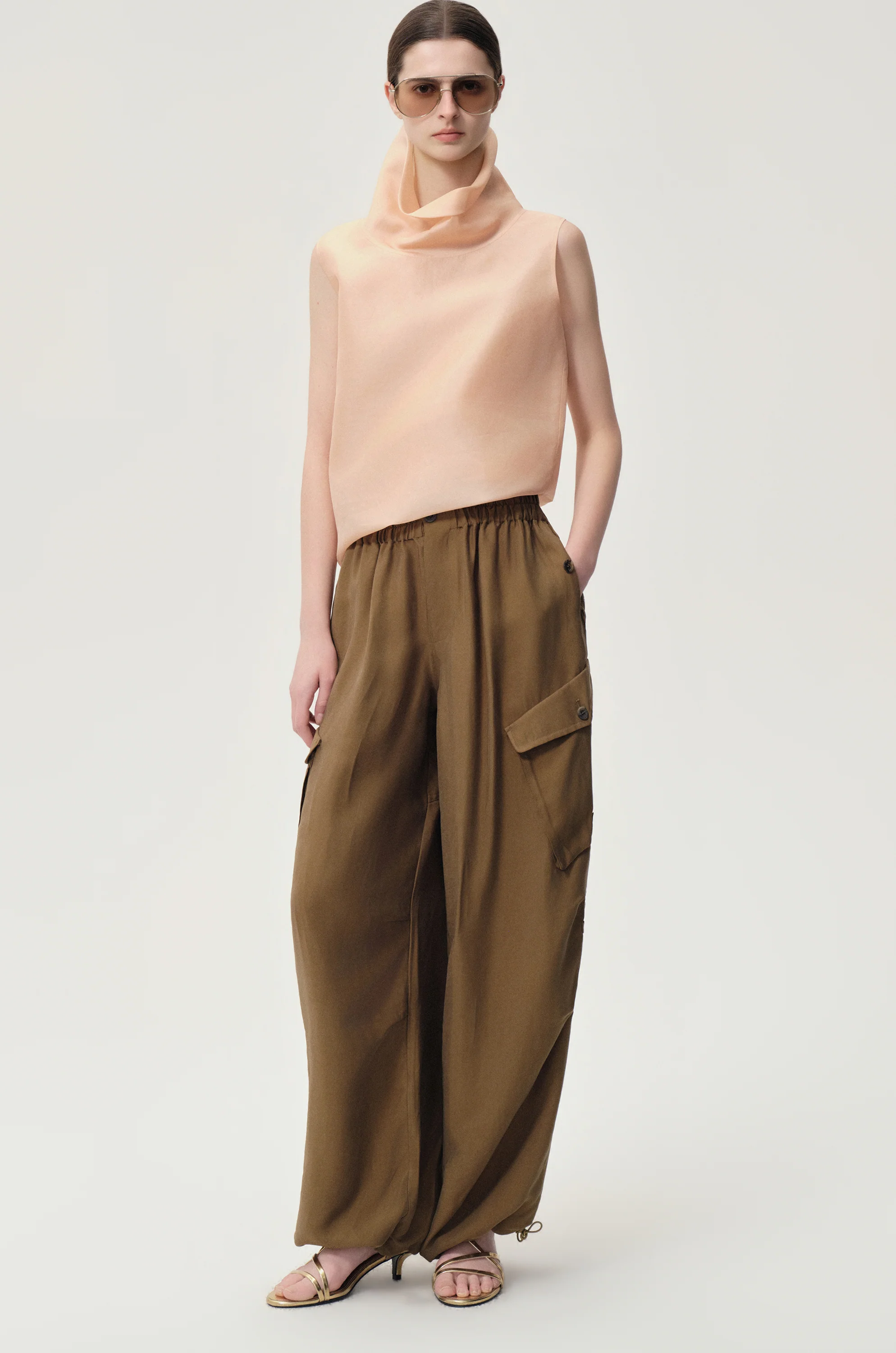 Silk Organza Turtleneck Top Blush - Image 3