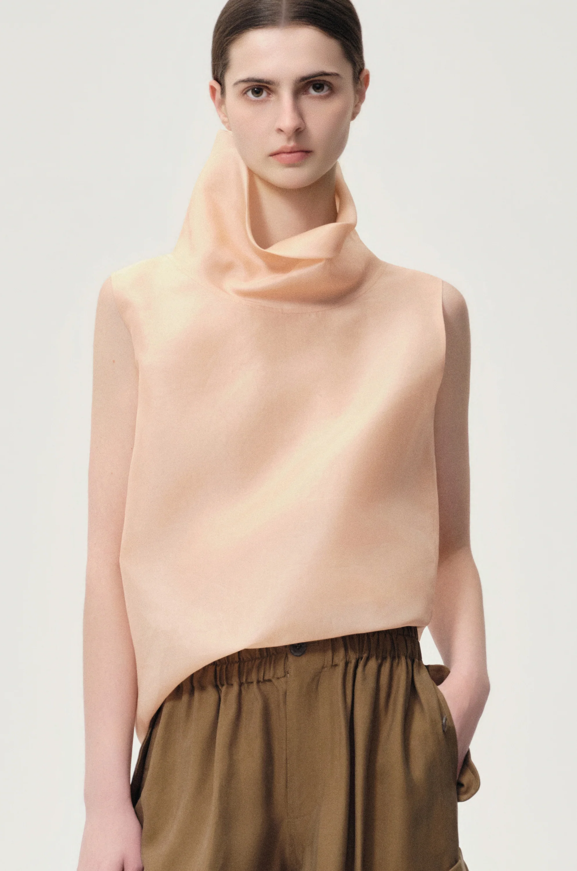 Silk Organza Turtleneck Top Blush - Image 4