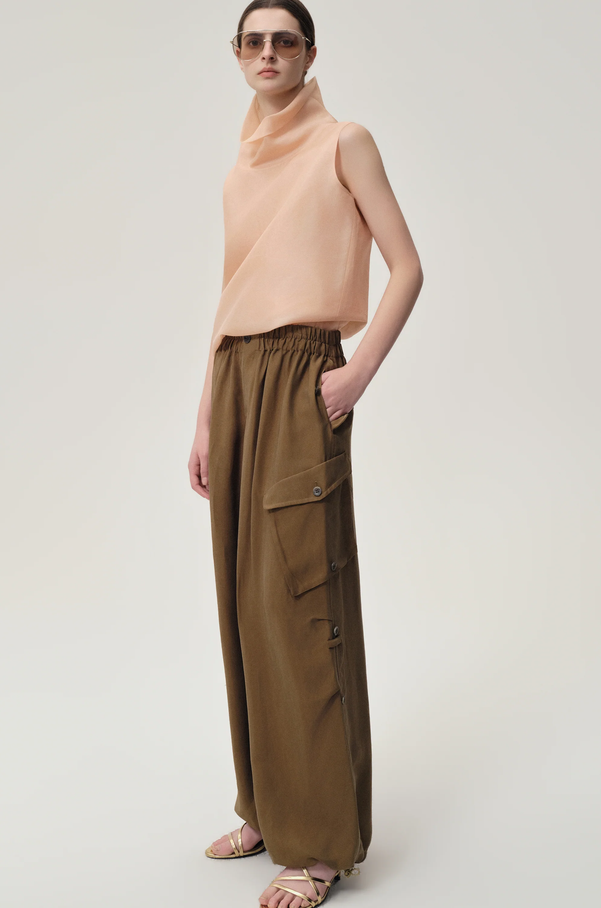 Silk Organza Turtleneck Top Blush - Image 5