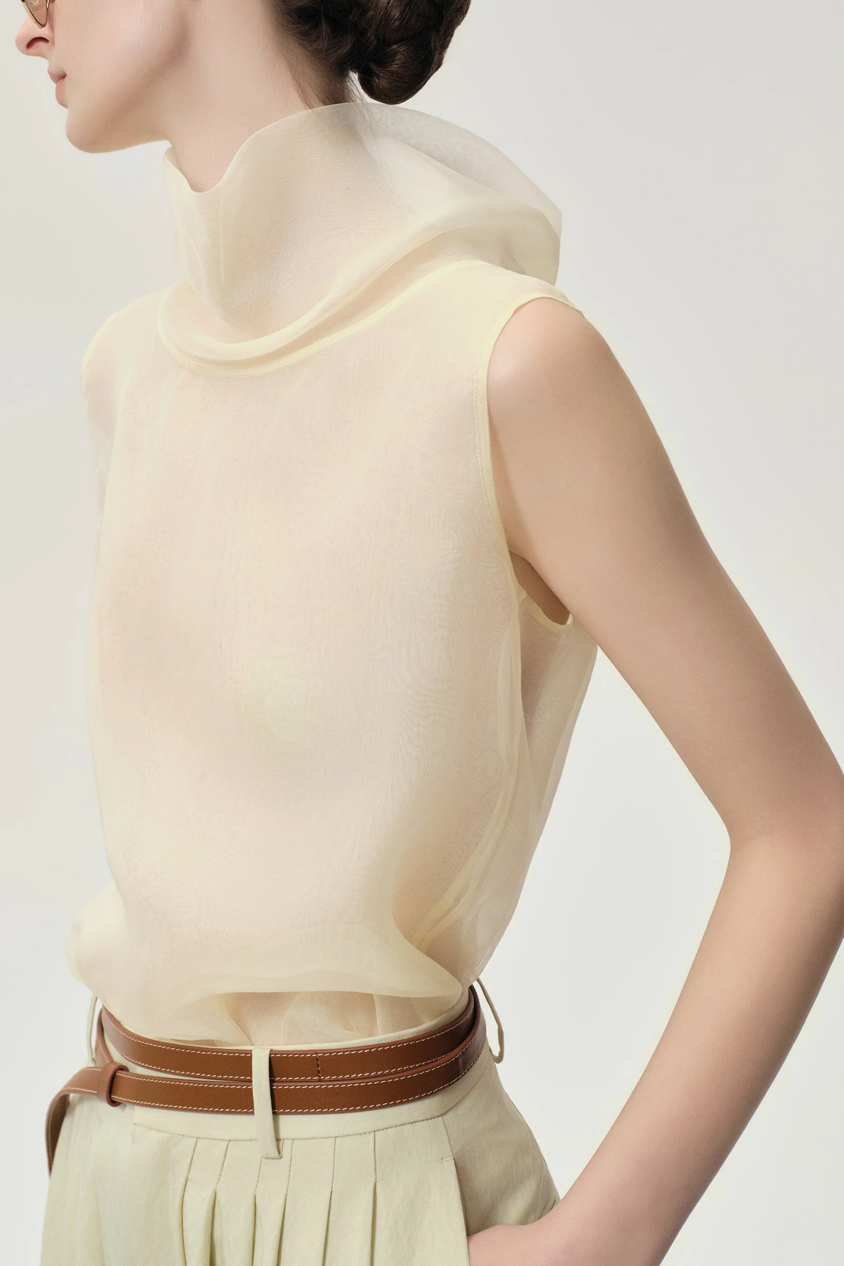 Silk Organza Turtleneck Top Butter