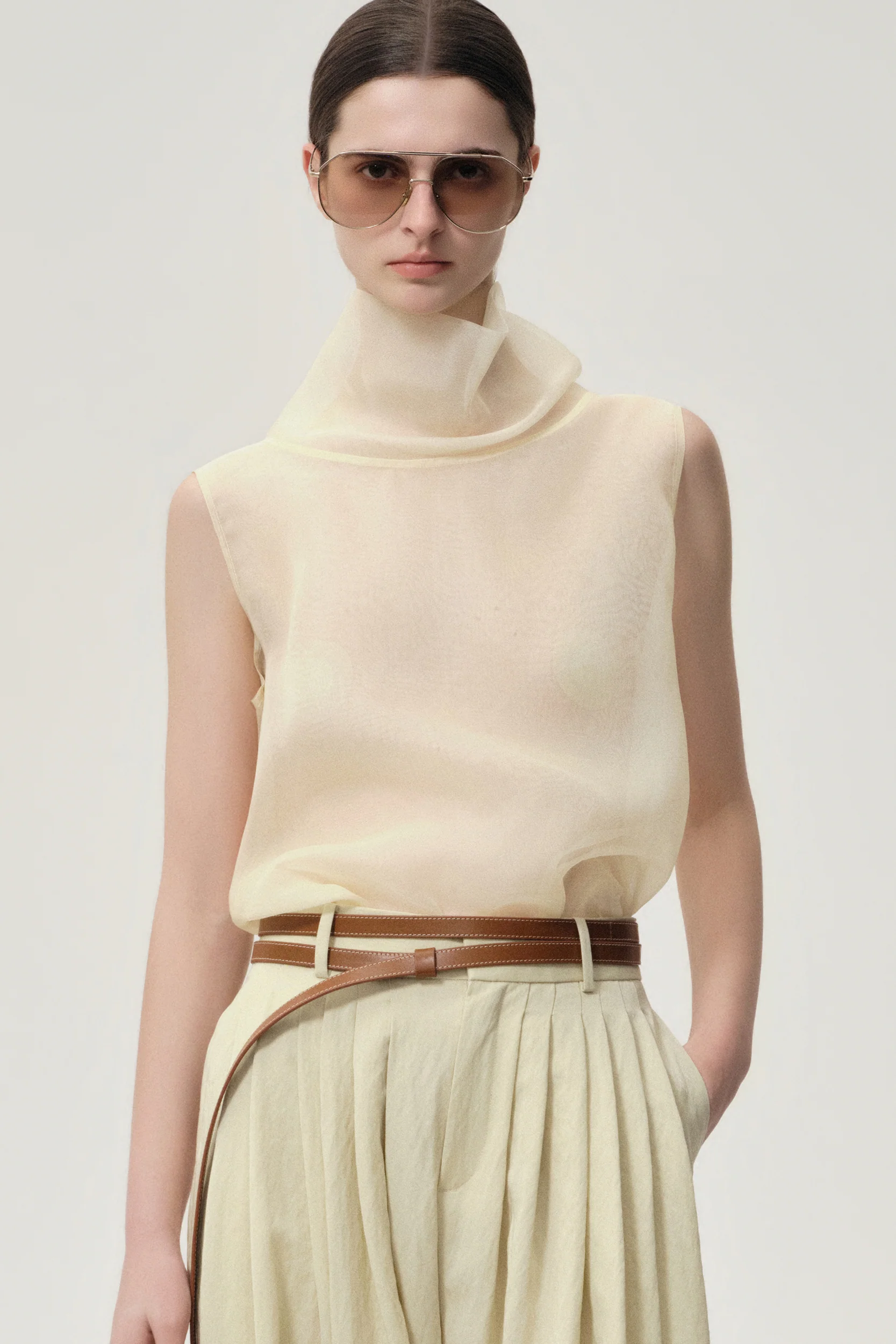 Silk Organza Turtleneck Top Butter - Image 2