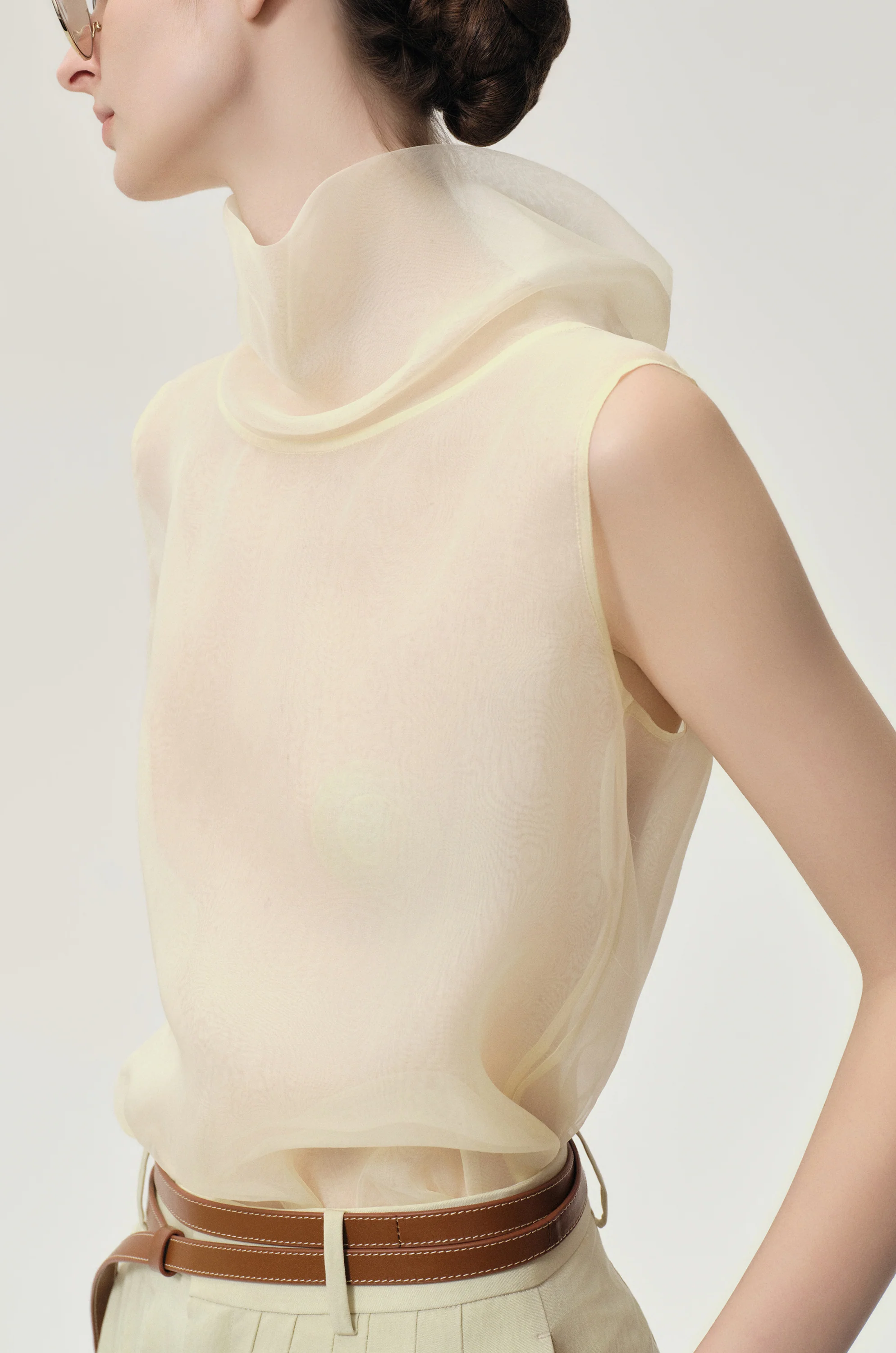 Silk Organza Turtleneck Top Butter - Image 3