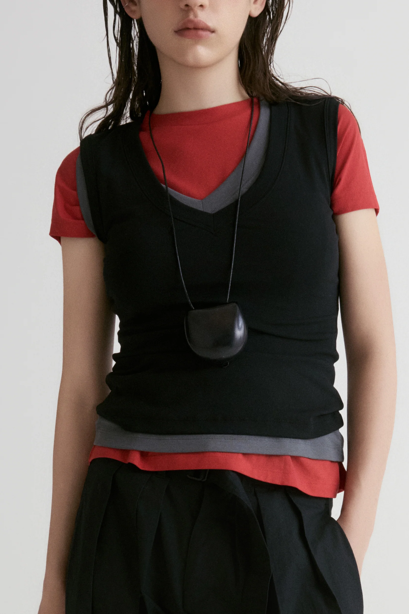 Slim V- neck T-shirt-Black