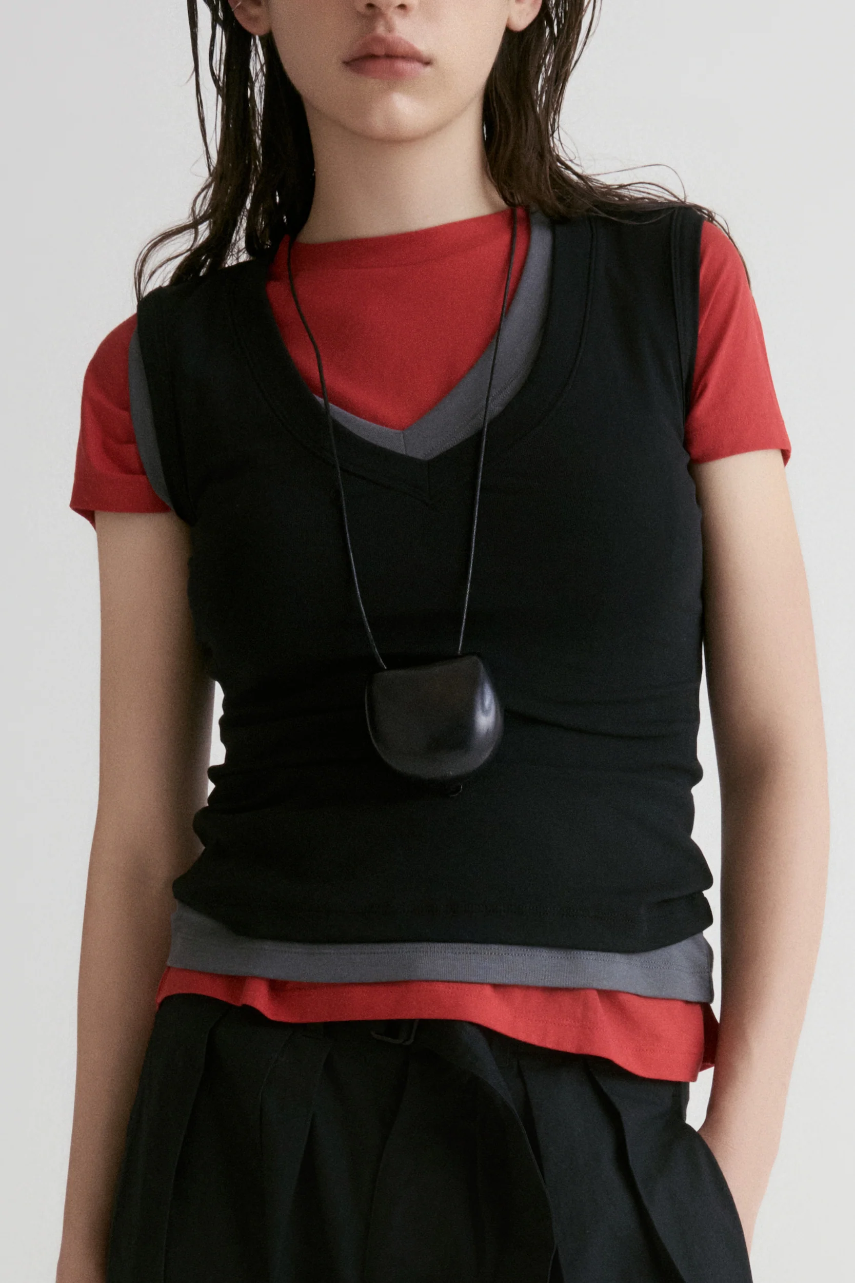 Slim V- neck T-shirt-Heather Grey - Image 2