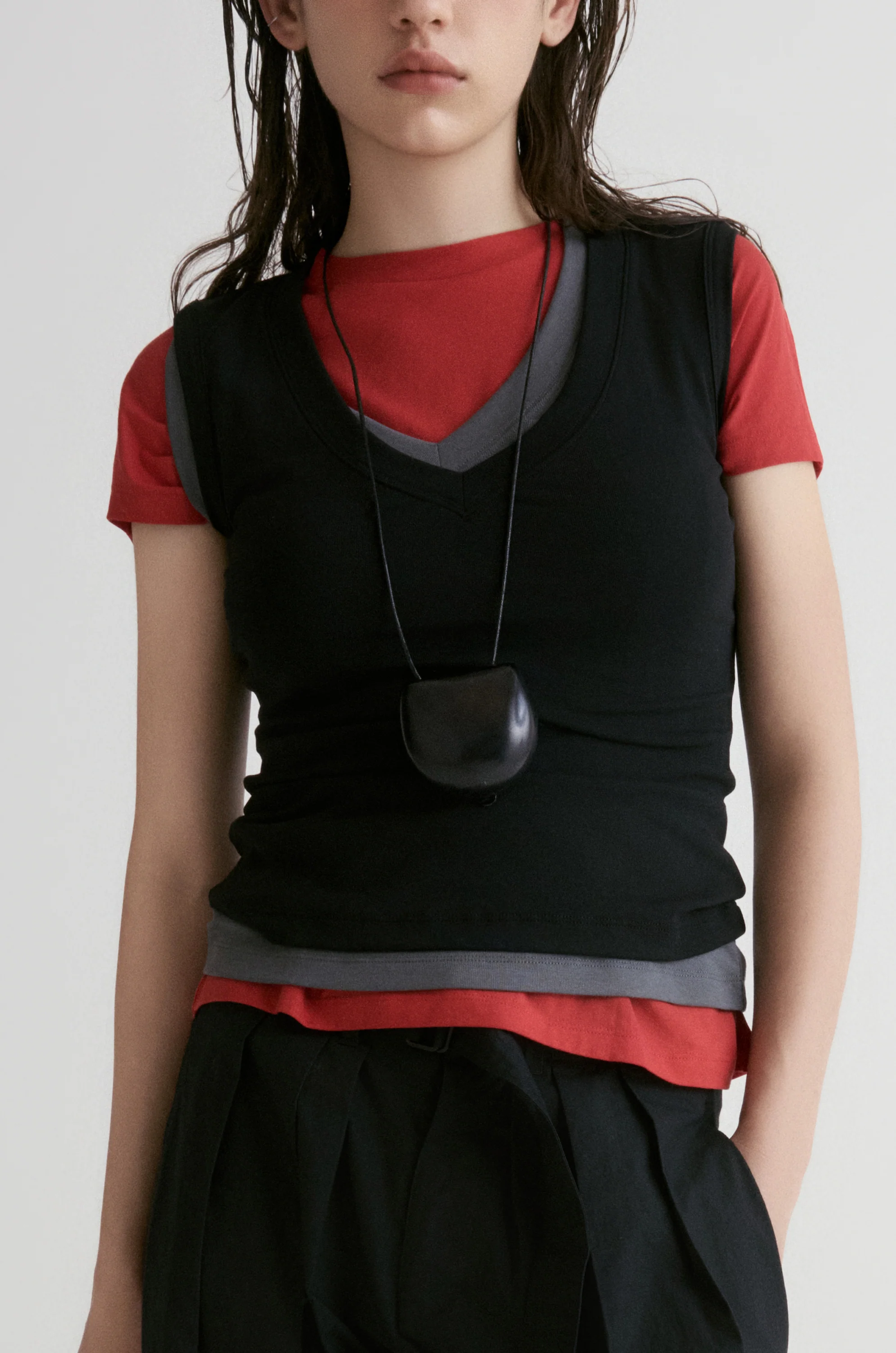 Slim V- neck T-shirt-Heather Grey - Image 3