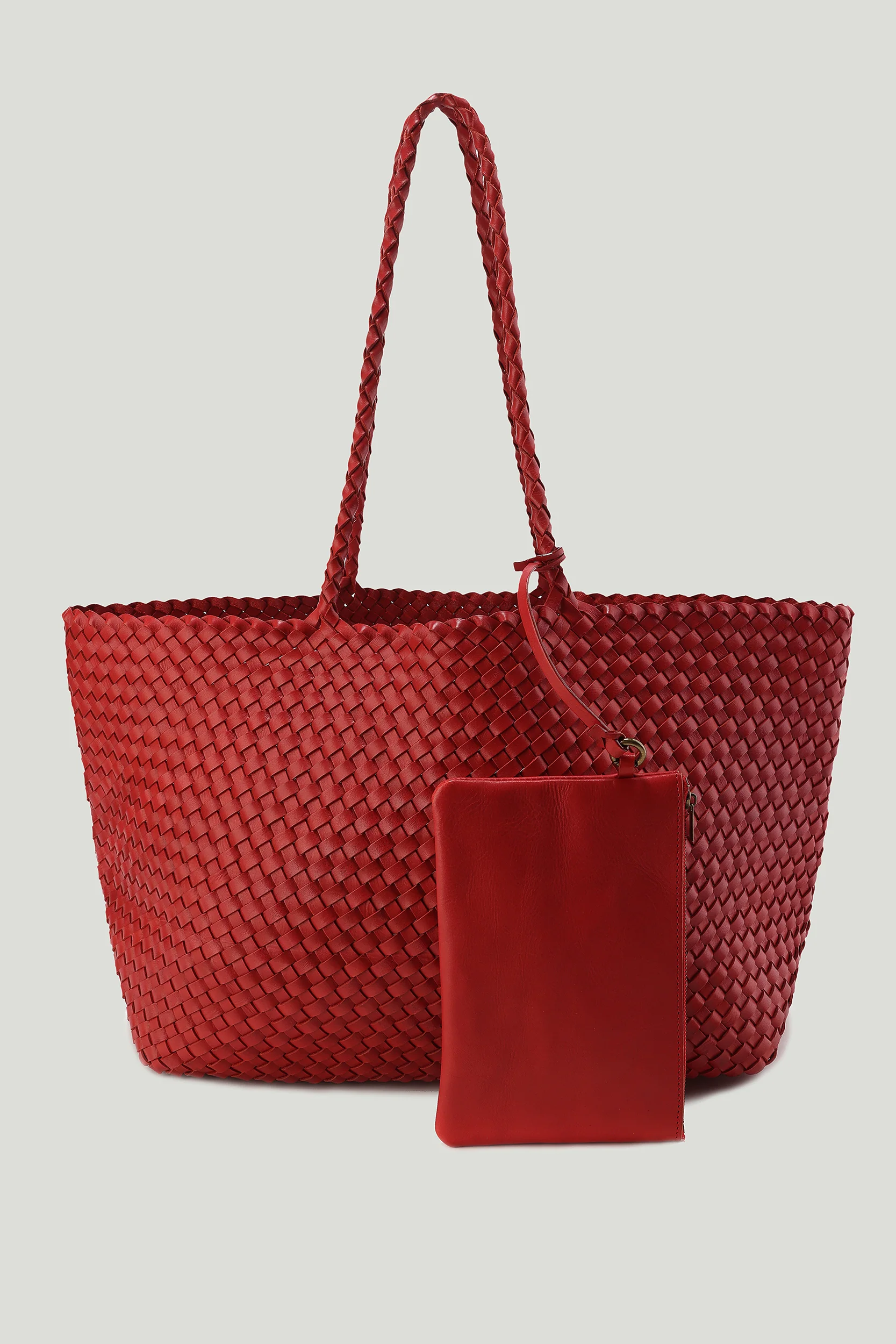 Soleil Woven Large Tote Red - Image 3