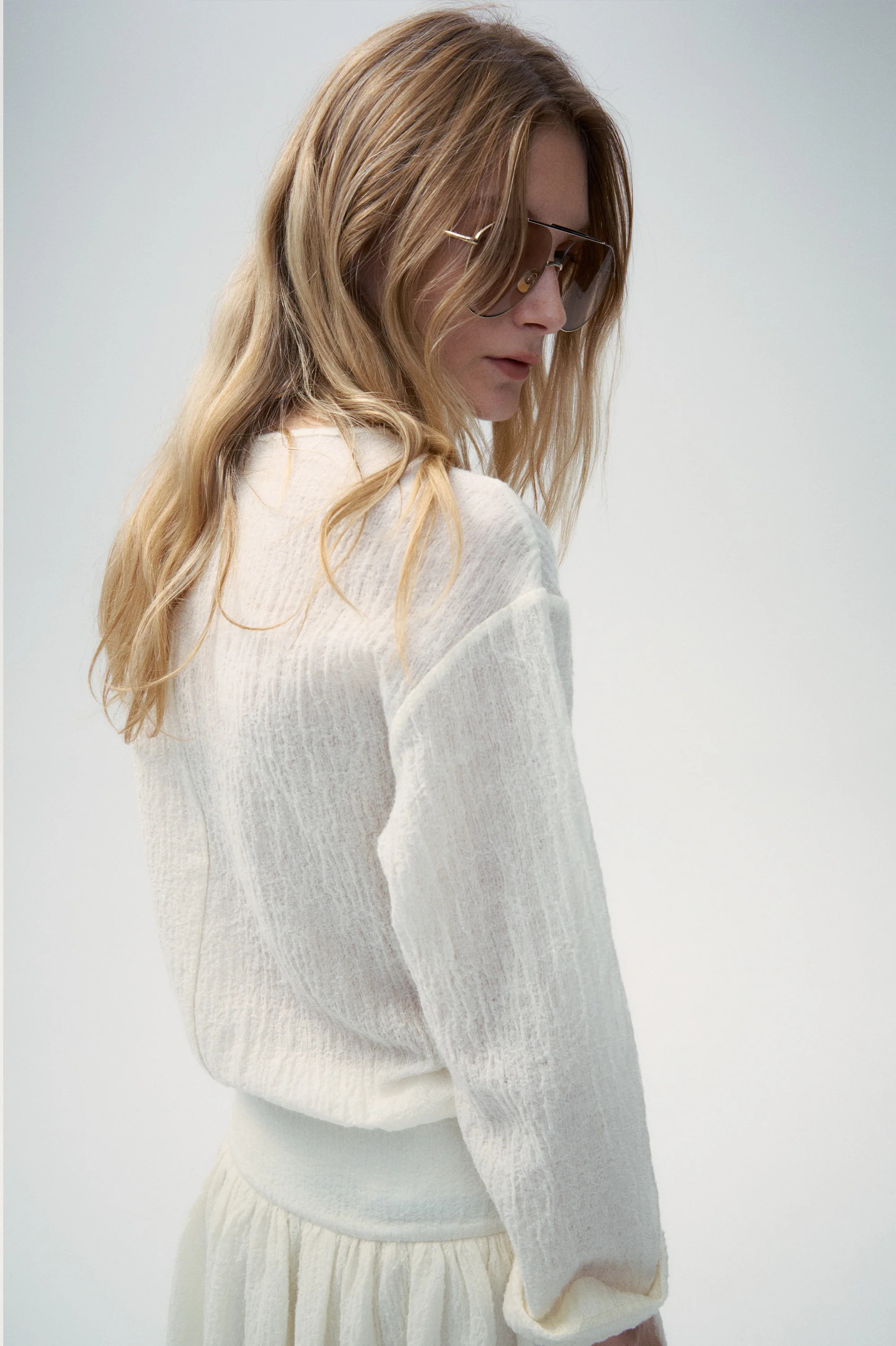 Voluminous Wool Blend Knitted Pullover - White - Image 5