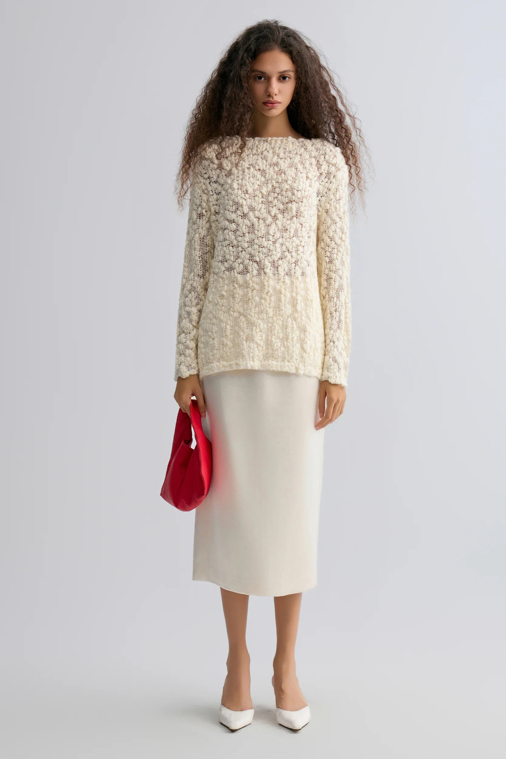 Textured Chunky-knit Sweater Cream