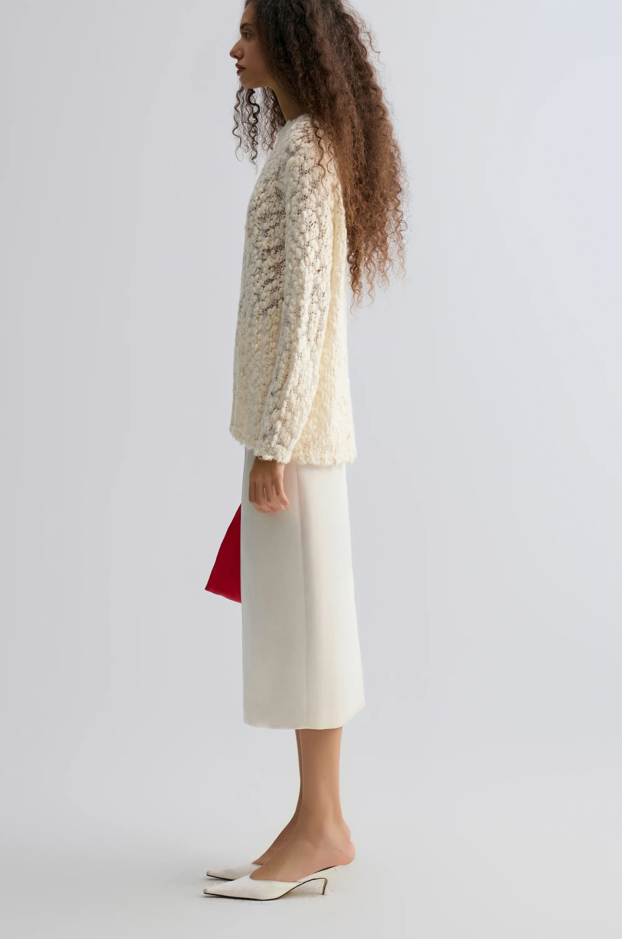 Textured Chunky-knit Sweater Cream - Image 4