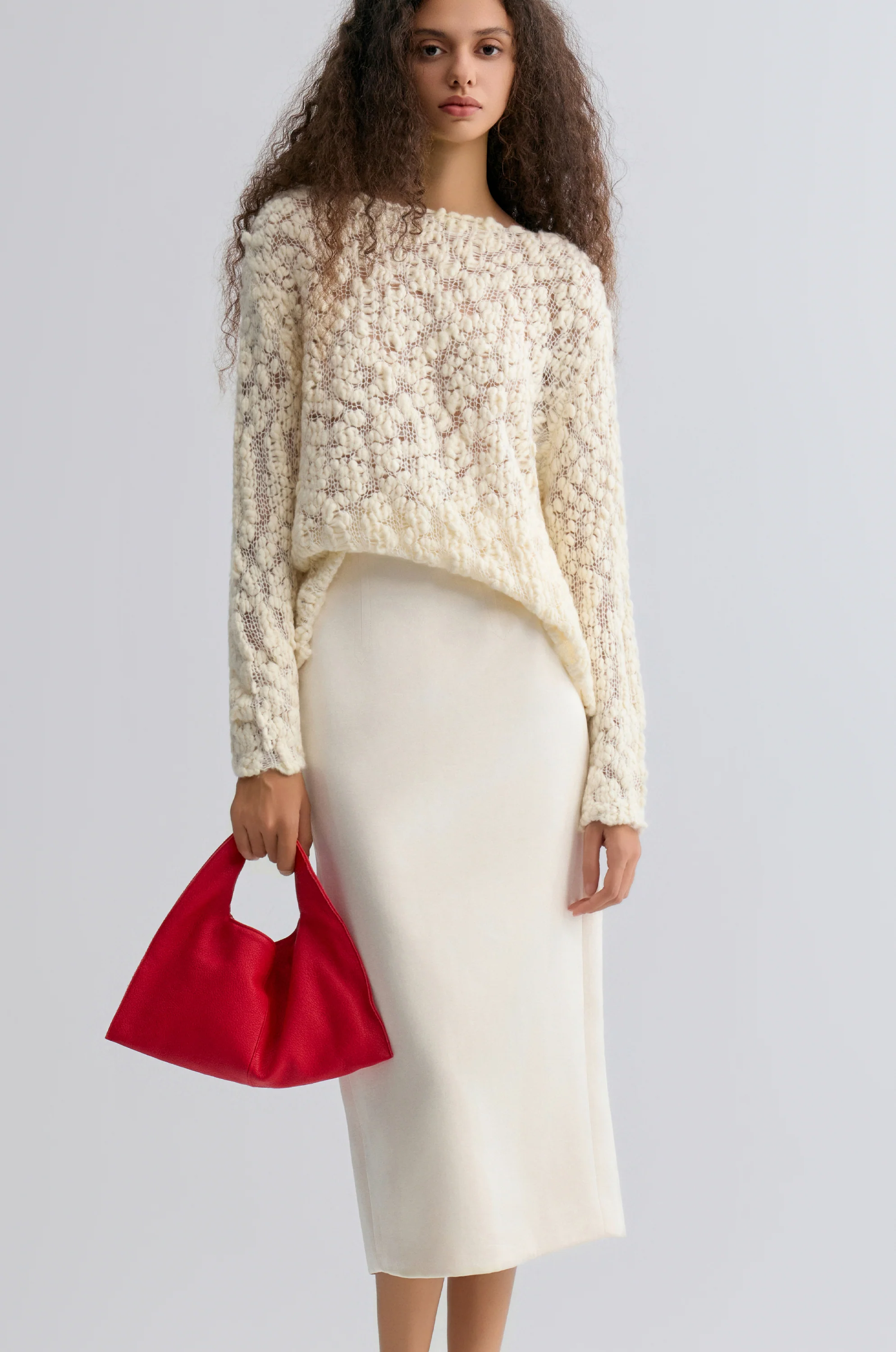 Textured Chunky-knit Sweater Cream - Image 6