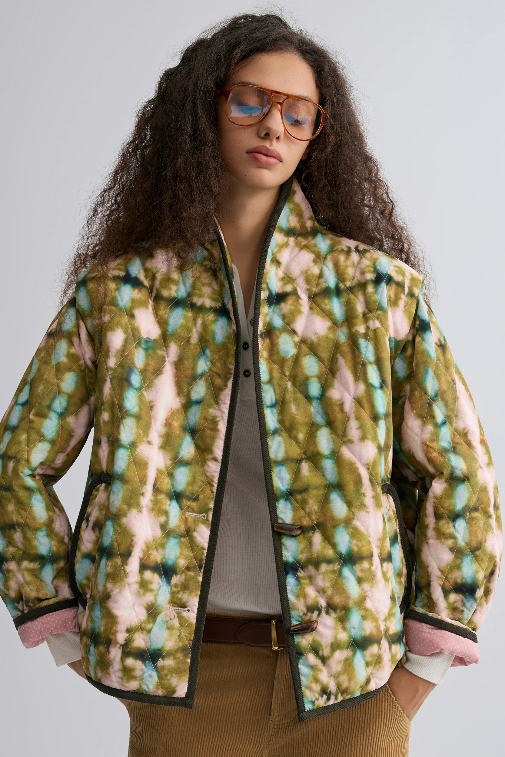 Tie-dye Bohemie Printed Quilted Jacket Mountain Green - Image 2