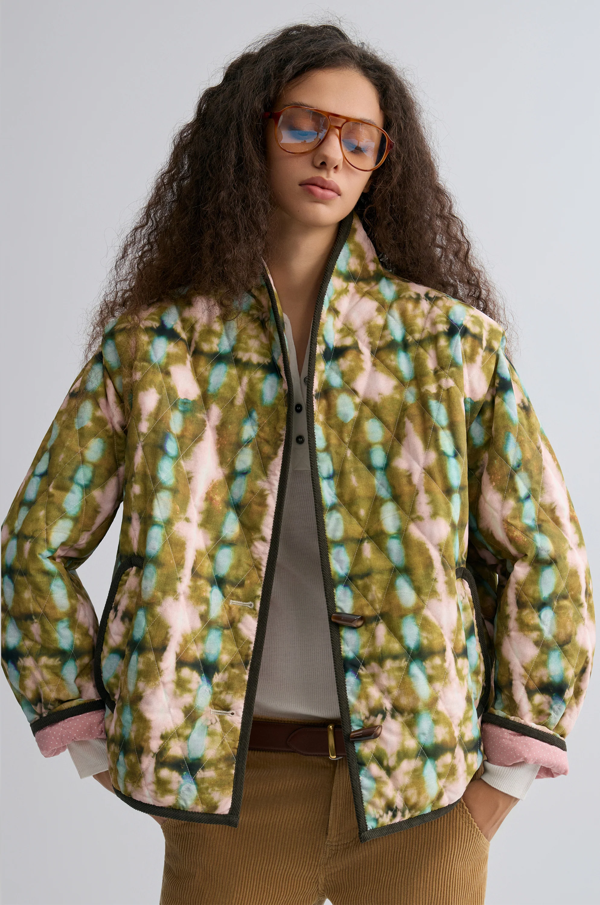 Tie-dye Bohemie Printed Quilted Jacket Mountain Green - Image 5