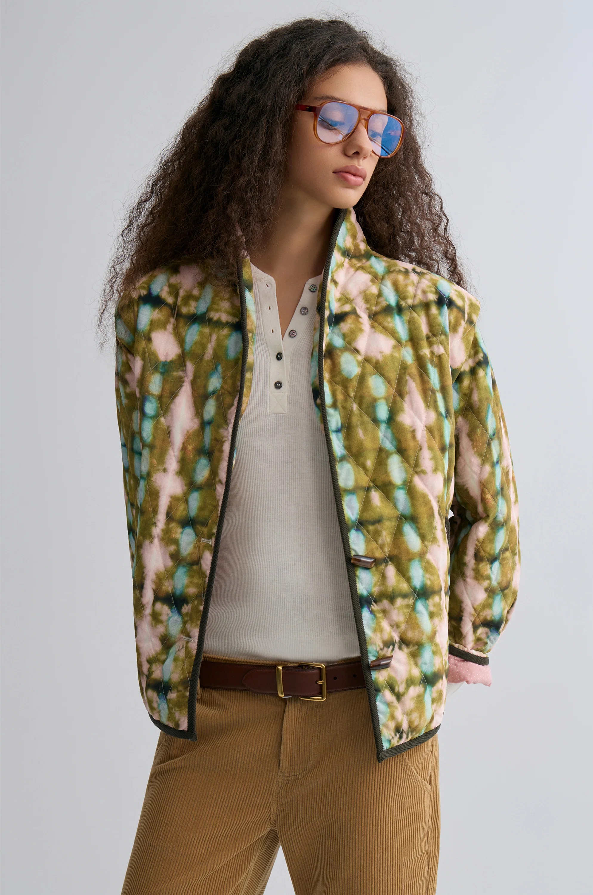 Tie-dye Bohemie Printed Quilted Jacket Mountain Green - Image 7
