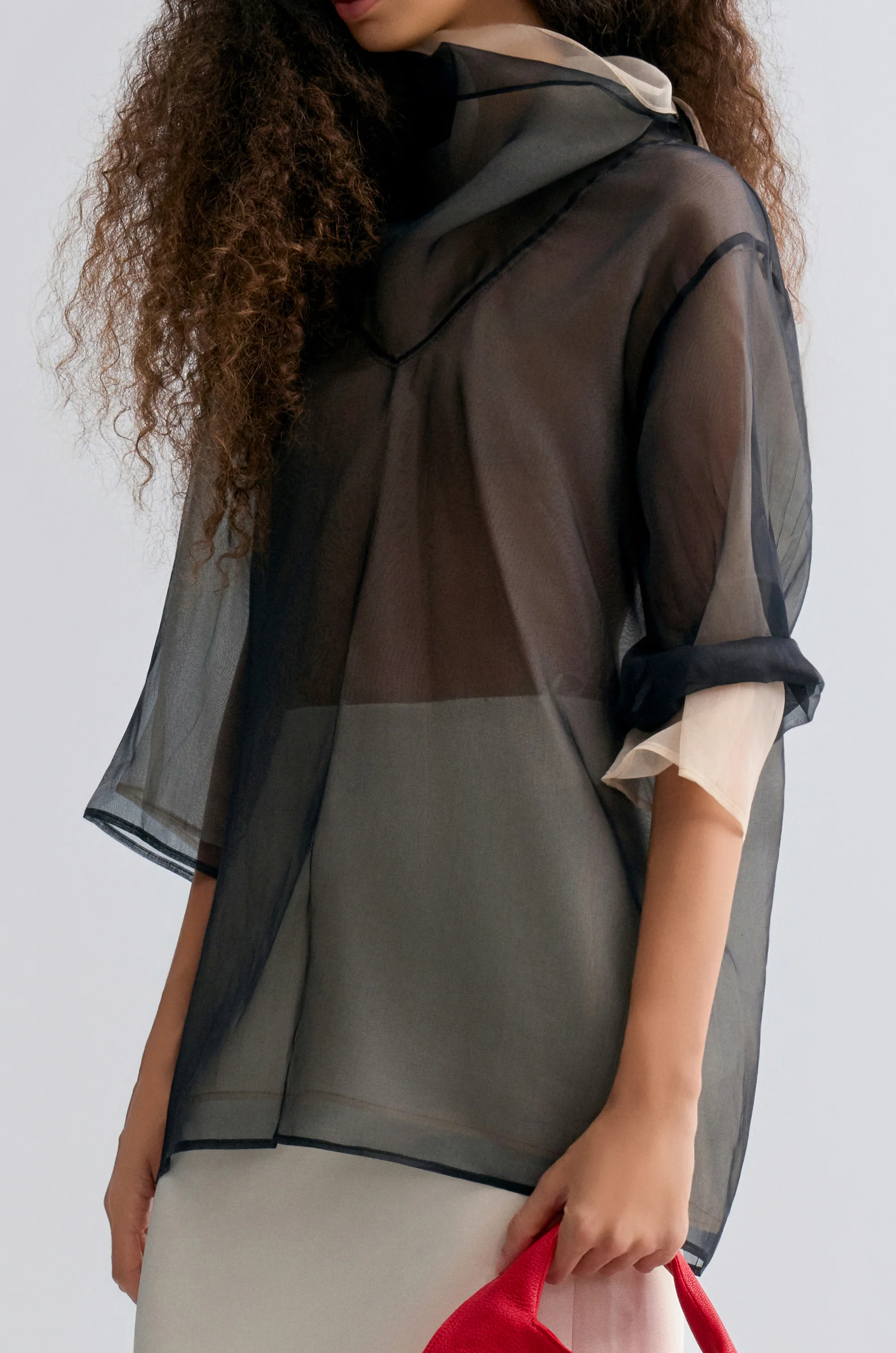 Two-tone Reversible Organza Blouse in silk Black - Image 10