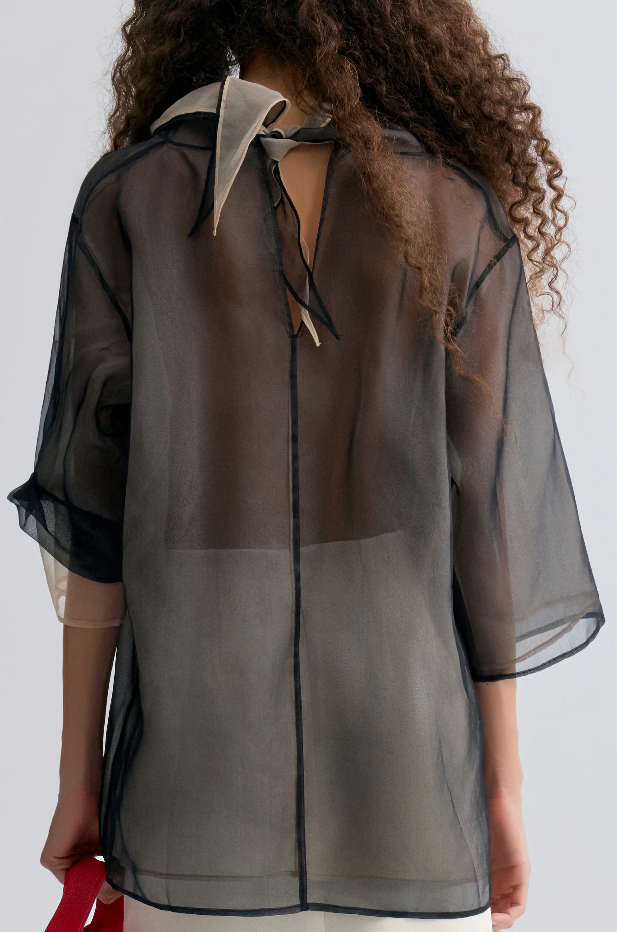 Two-tone Reversible Organza Blouse in silk Black - Image 11