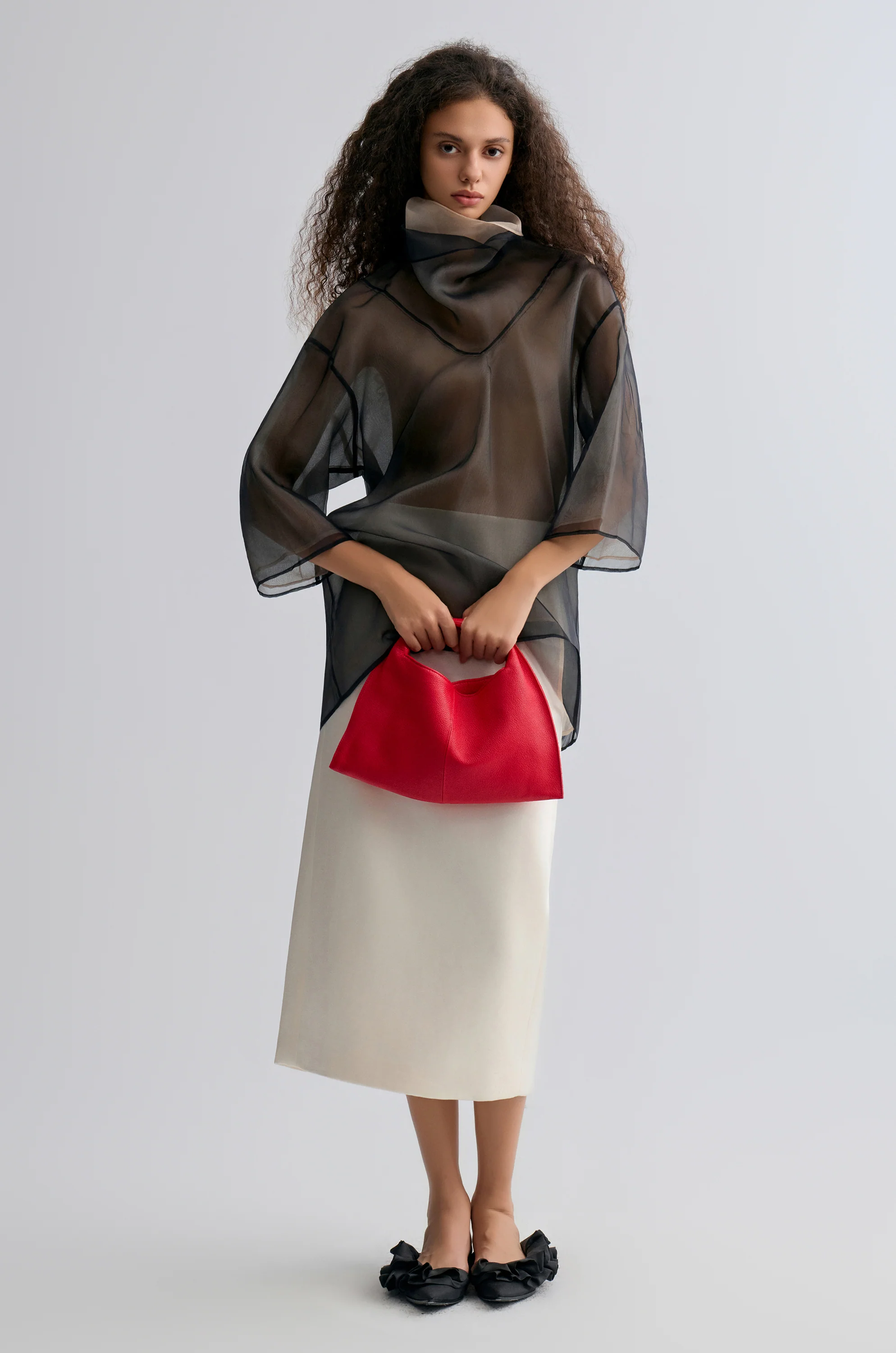 Two-tone Reversible Organza Blouse in silk Black - Image 3