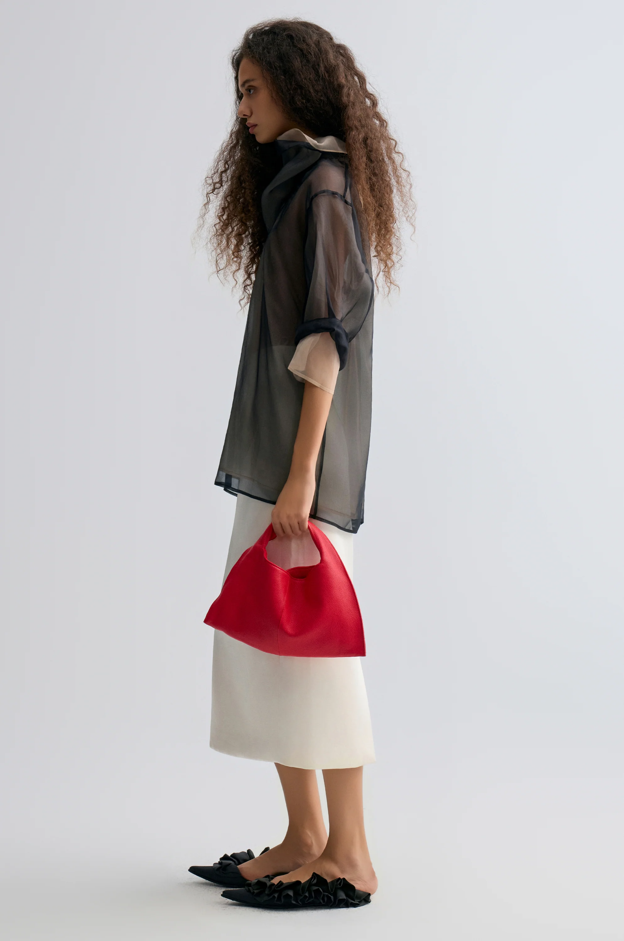 Two-tone Reversible Organza Blouse in silk Black - Image 4