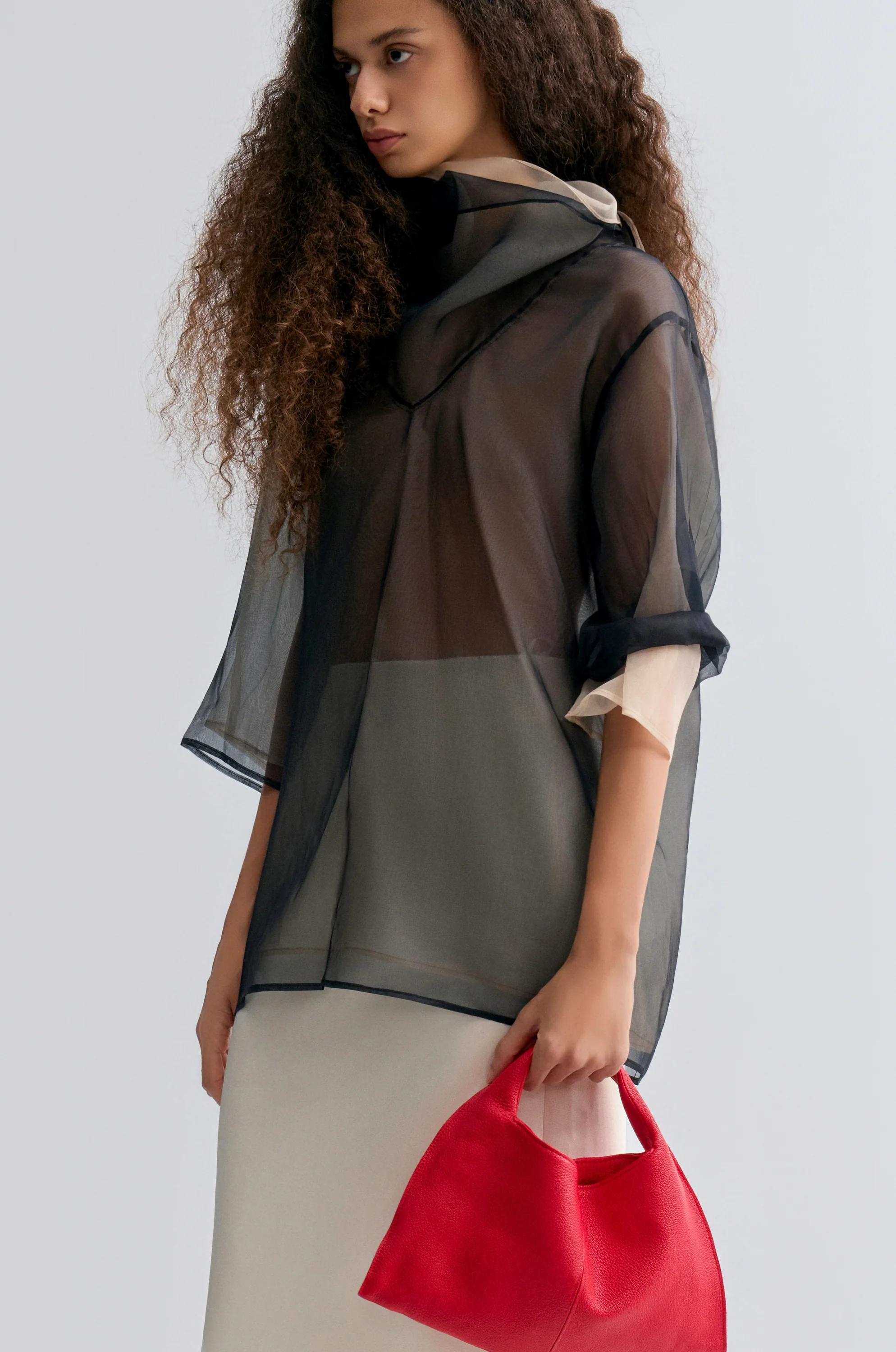 Two-tone Reversible Organza Blouse in silk Black - Image 5