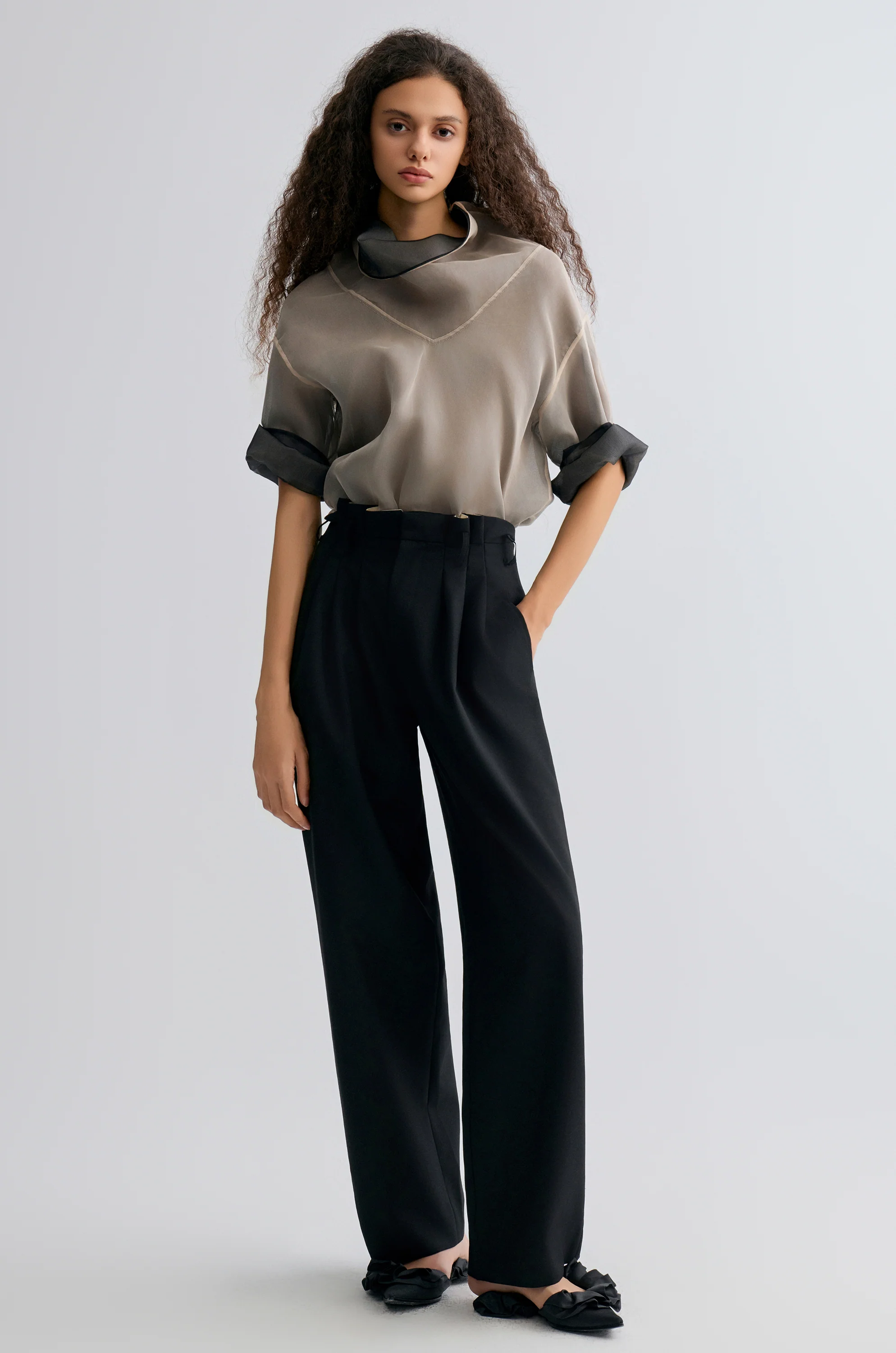 Two-tone Reversible Organza Blouse in silk Black - Image 7