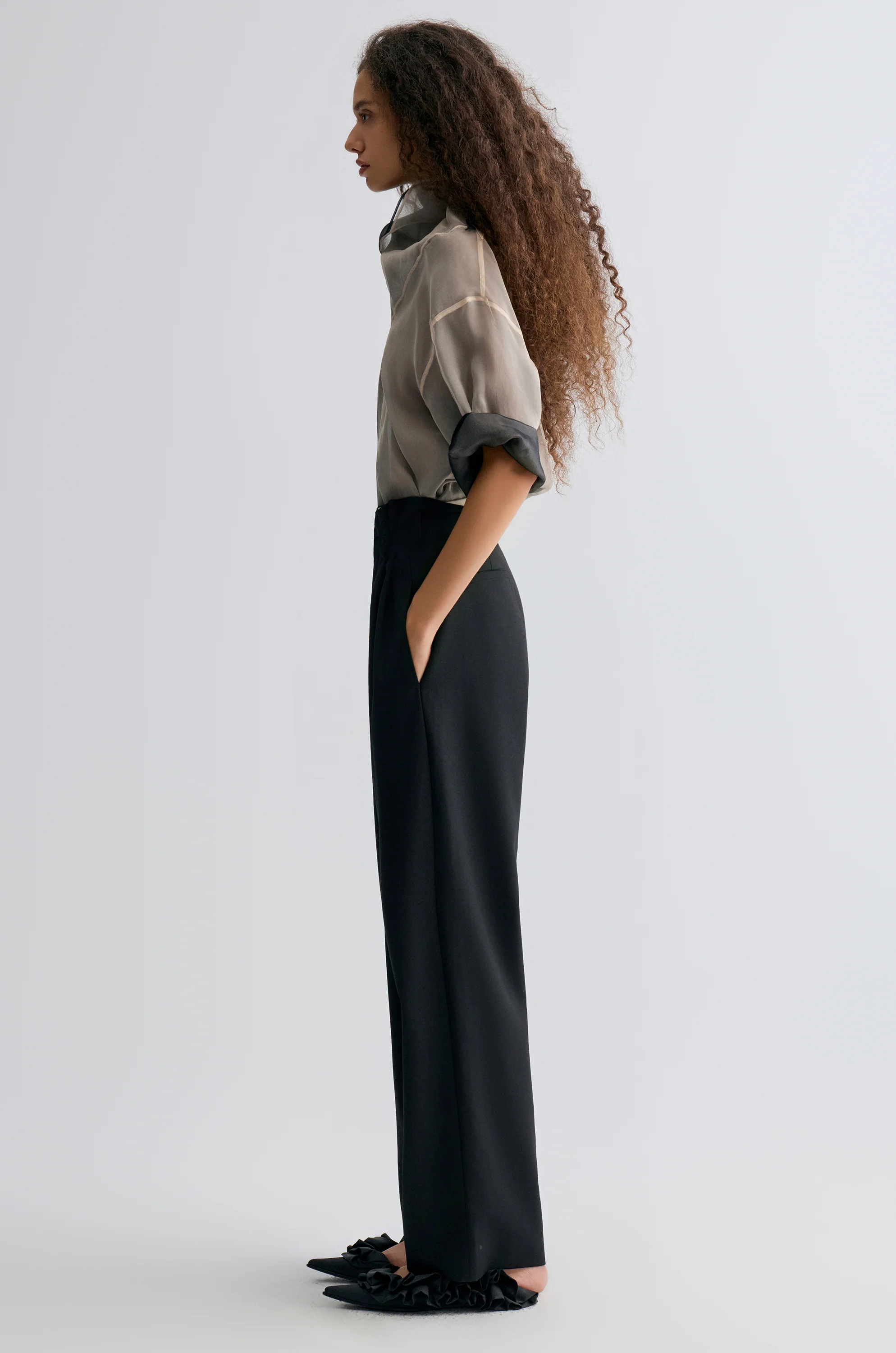 Two-tone Reversible Organza Blouse in silk Black - Image 8