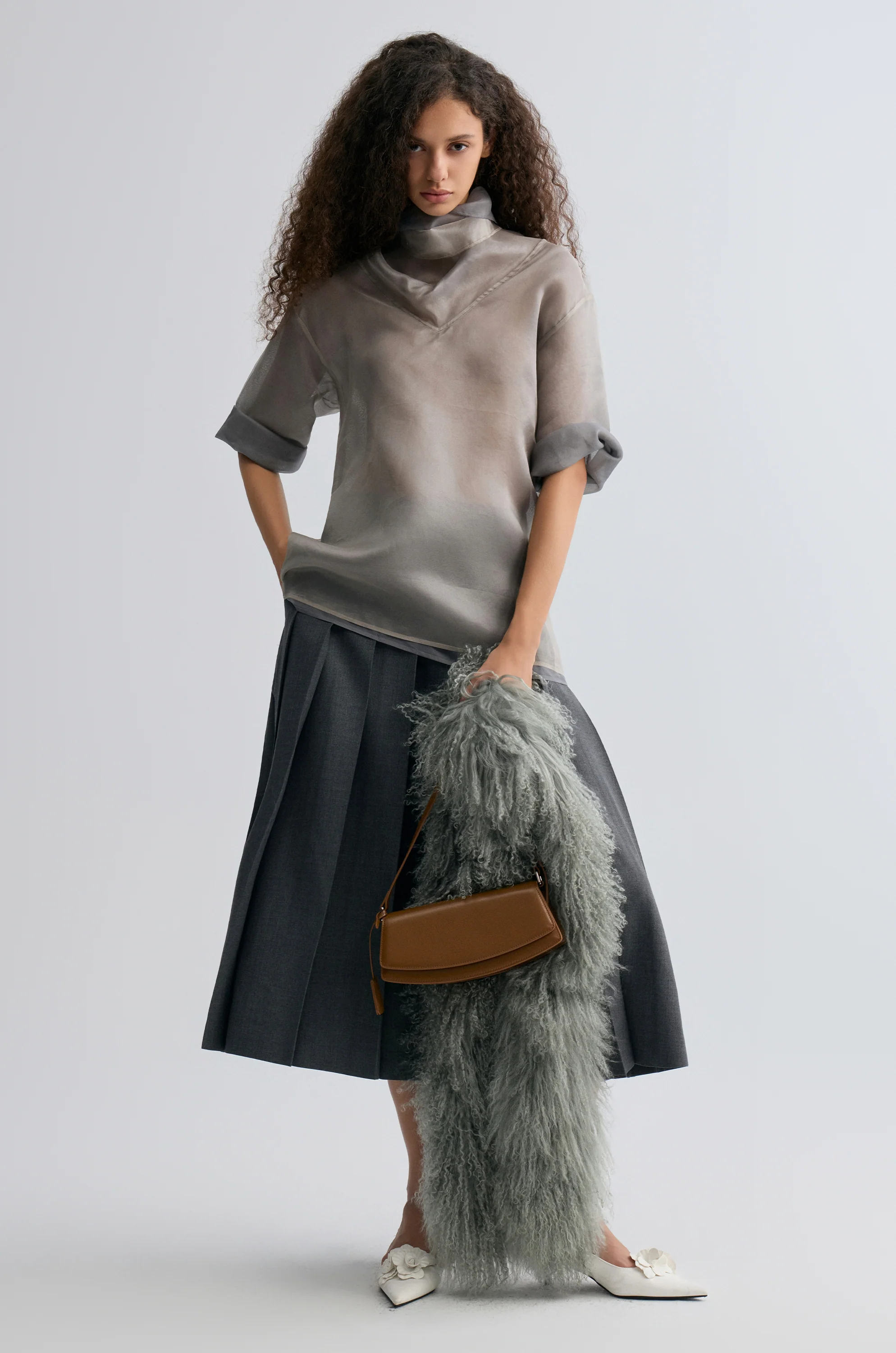 Two-tone Reversible Organza Blouse in silk Smoke Grey - Image 3