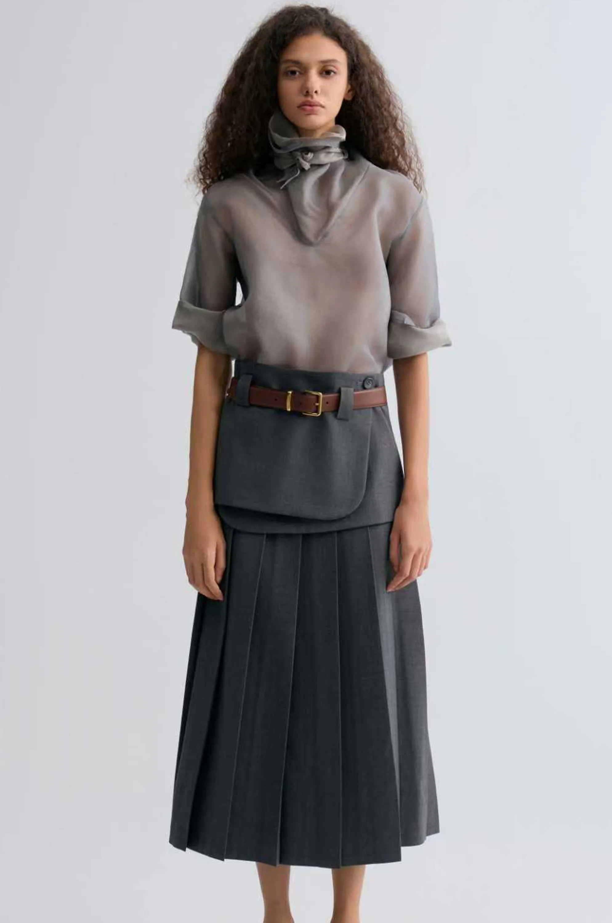 Two-tone Reversible Organza Blouse in silk Smoke Grey - Image 7