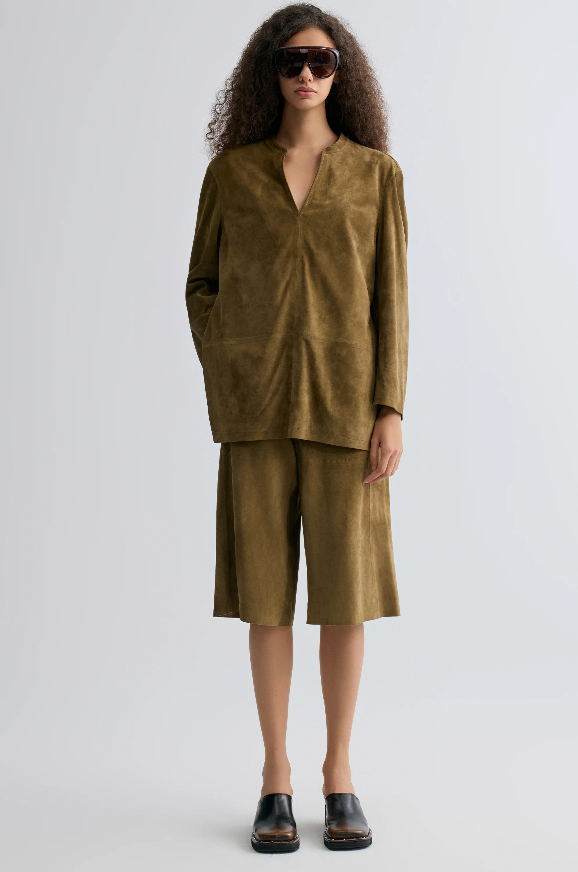 V-neck Suede Shirt - Image 3
