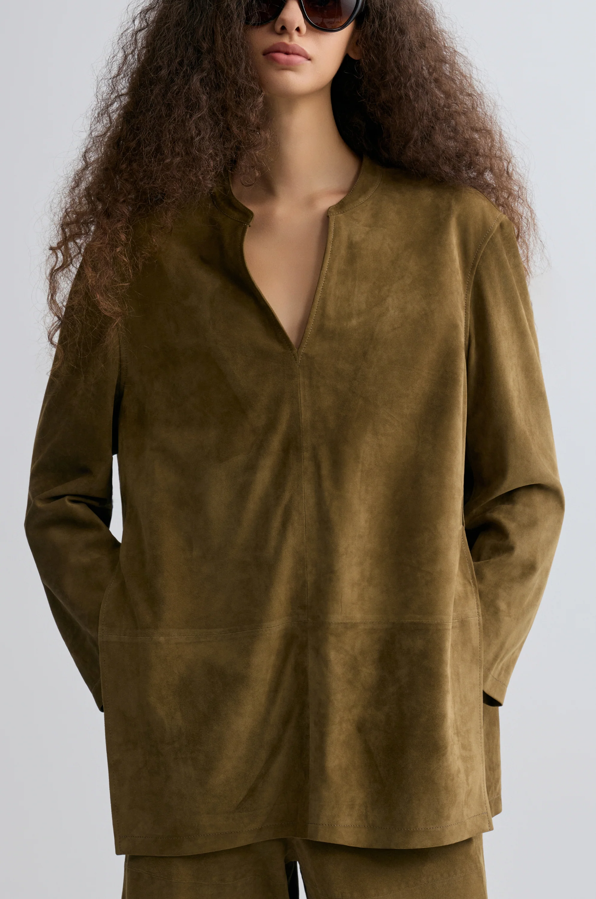 V-neck Suede Shirt - Image 5