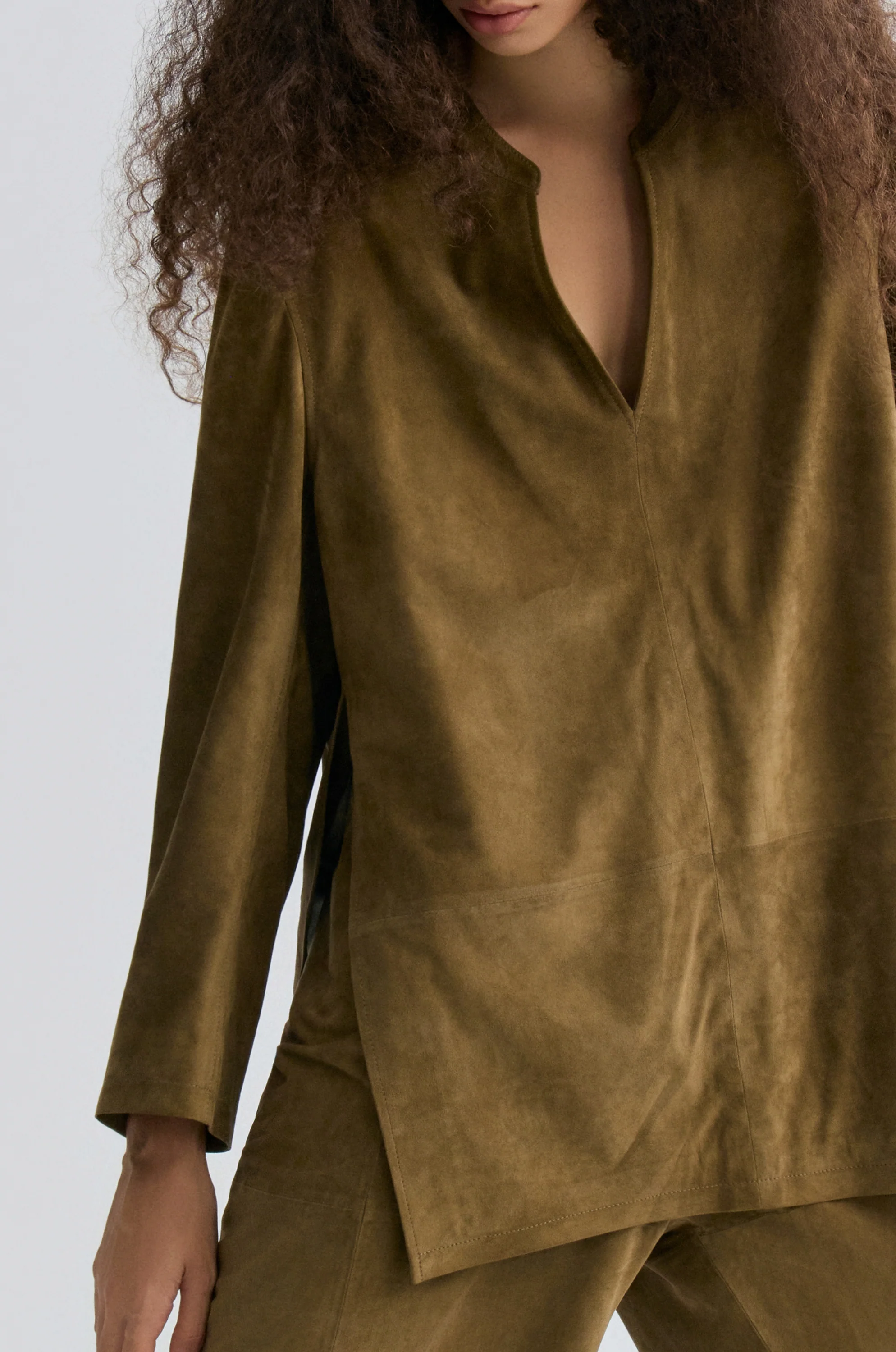 V-neck Suede Shirt - Image 6