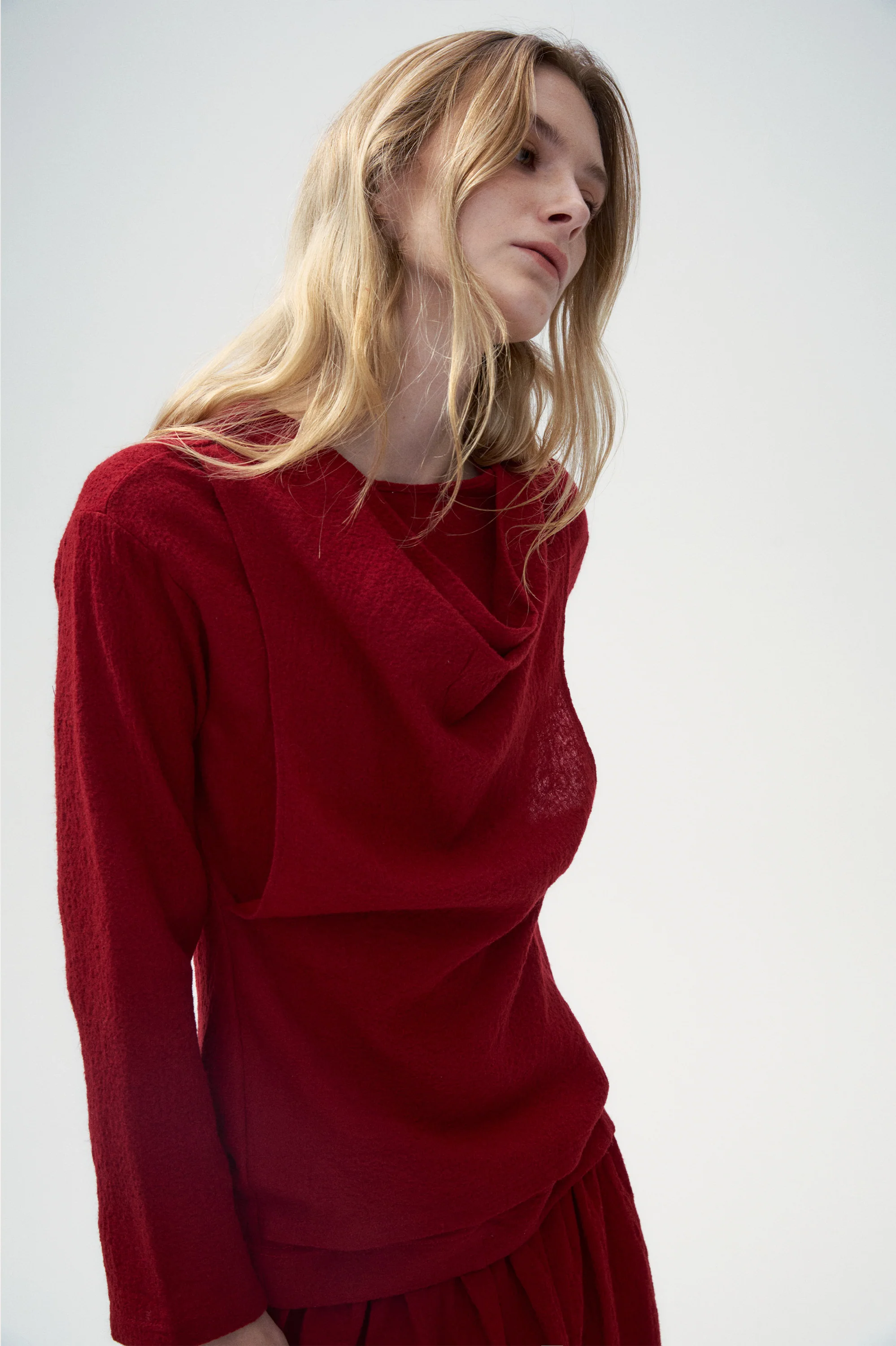 Voluminous Wool Blend Knitted Pullover - Ruby - Image 3