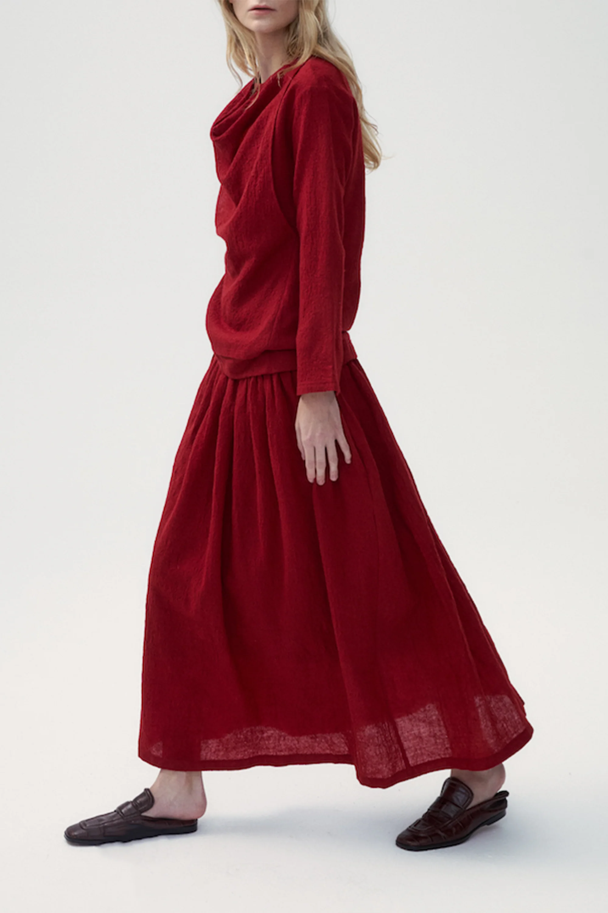 Voluminous Wool Blend Knitted Pullover - Ruby - Image 4