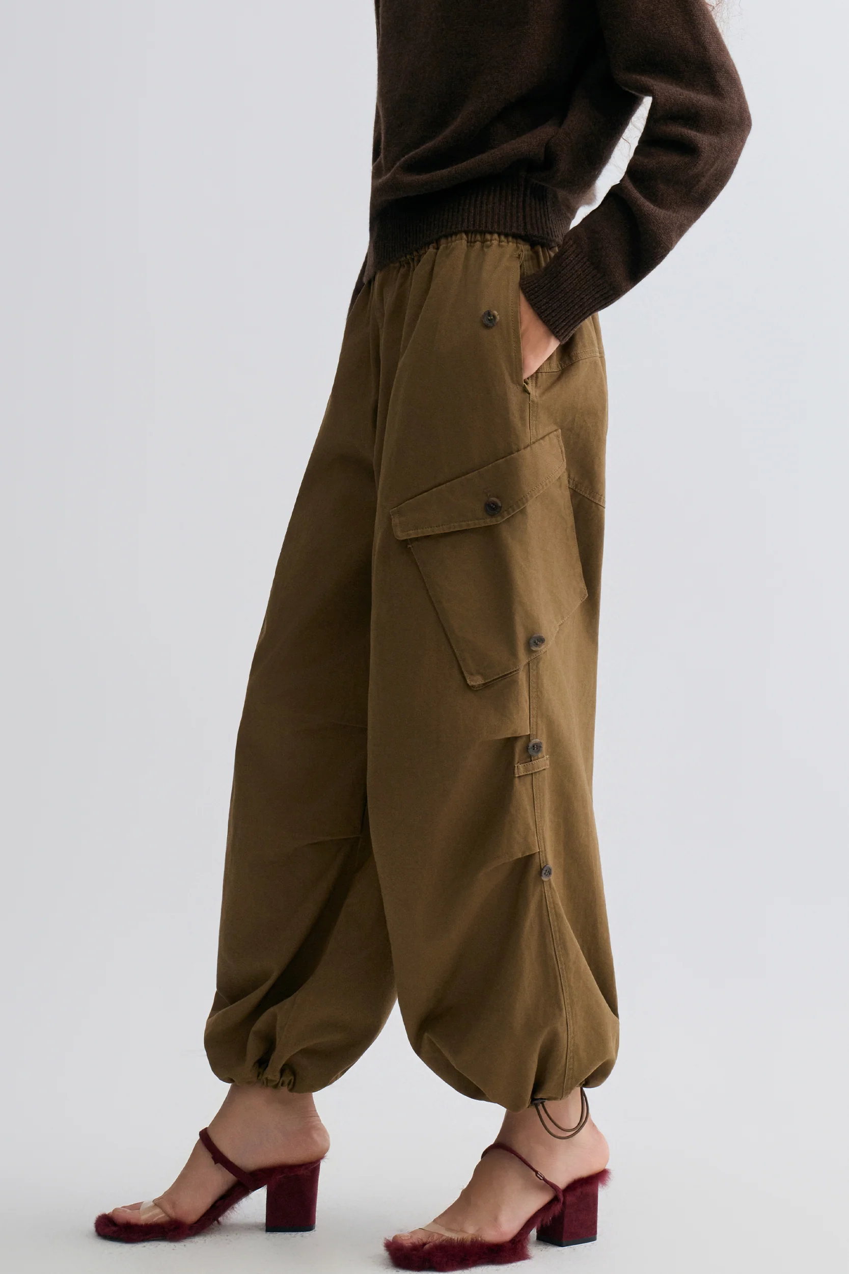 Washed Baggy Cargo Trousers Chocolate - Image 2