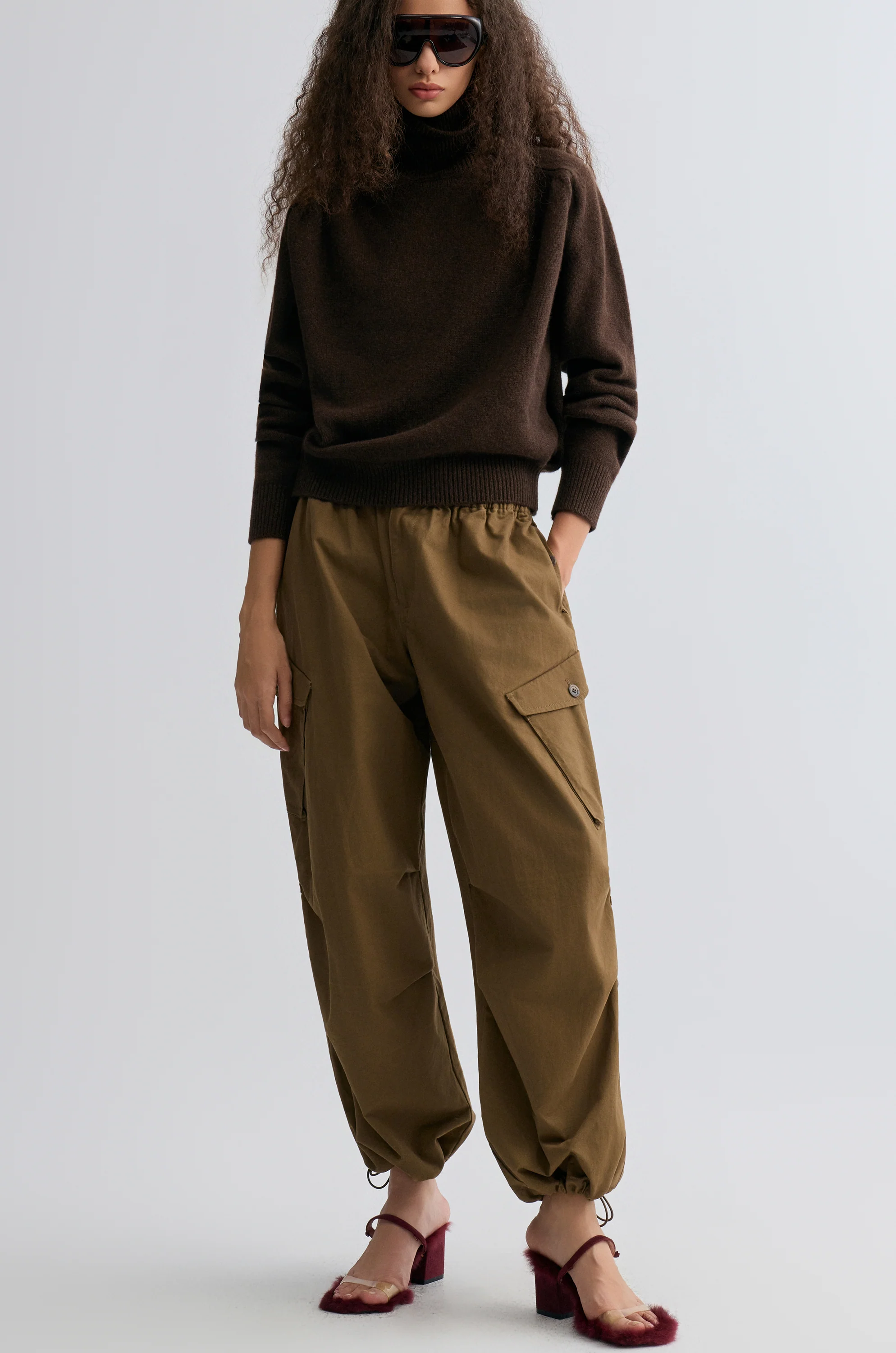 Washed Baggy Cargo Trousers Chocolate - Image 3