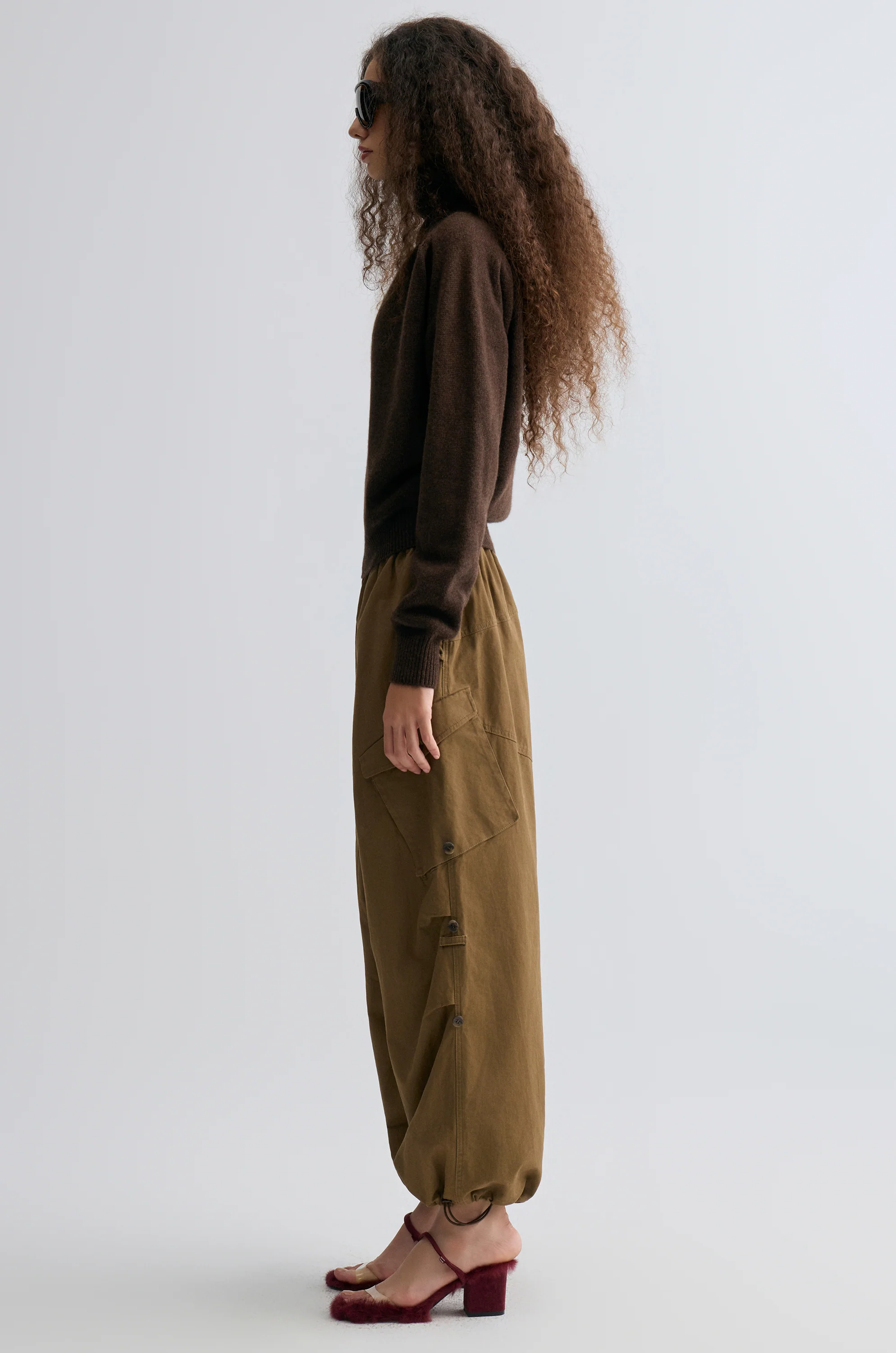 Washed Baggy Cargo Trousers Chocolate - Image 4