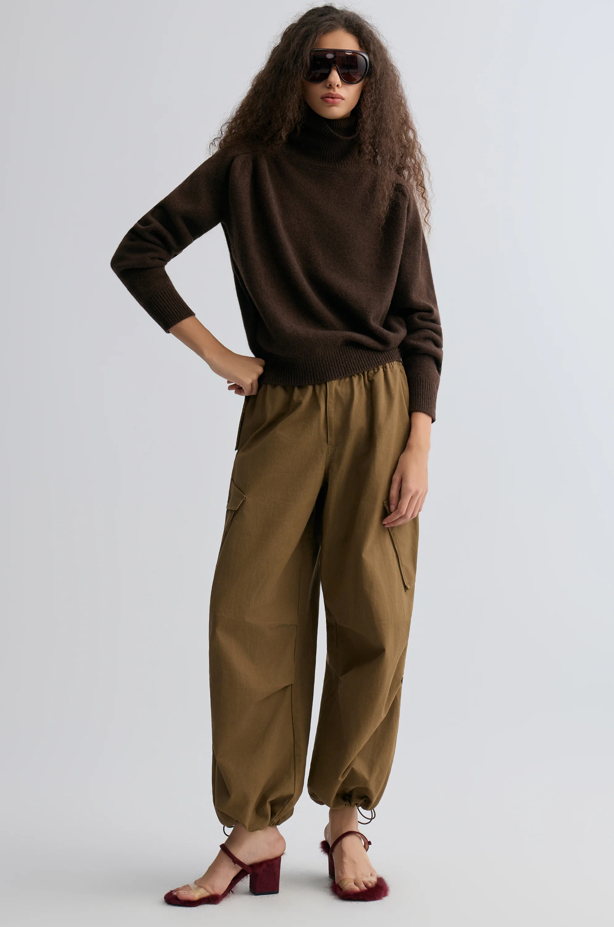 Washed Baggy Cargo Trousers Chocolate - Image 6