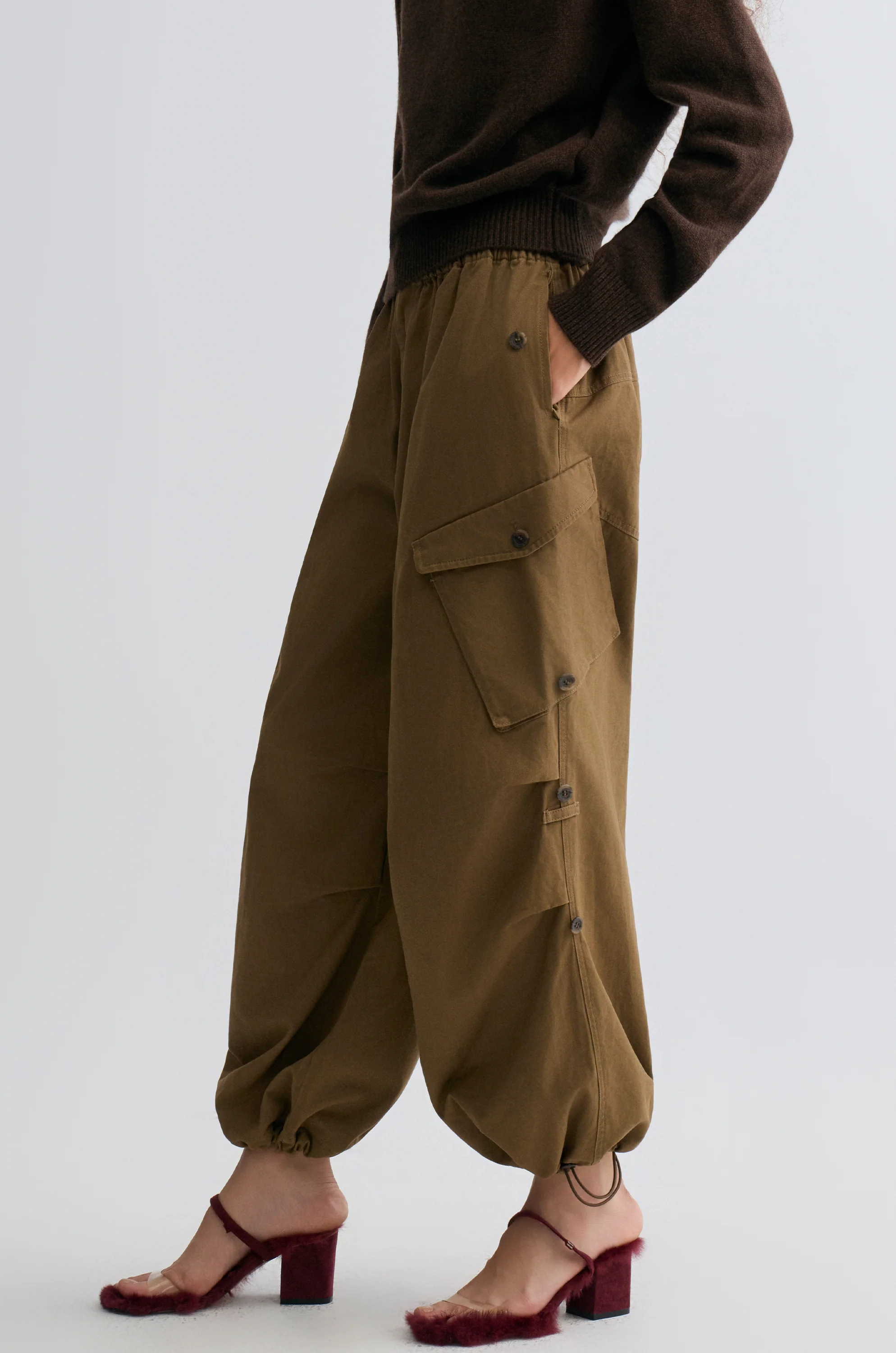 Washed Baggy Cargo Trousers Chocolate - Image 7