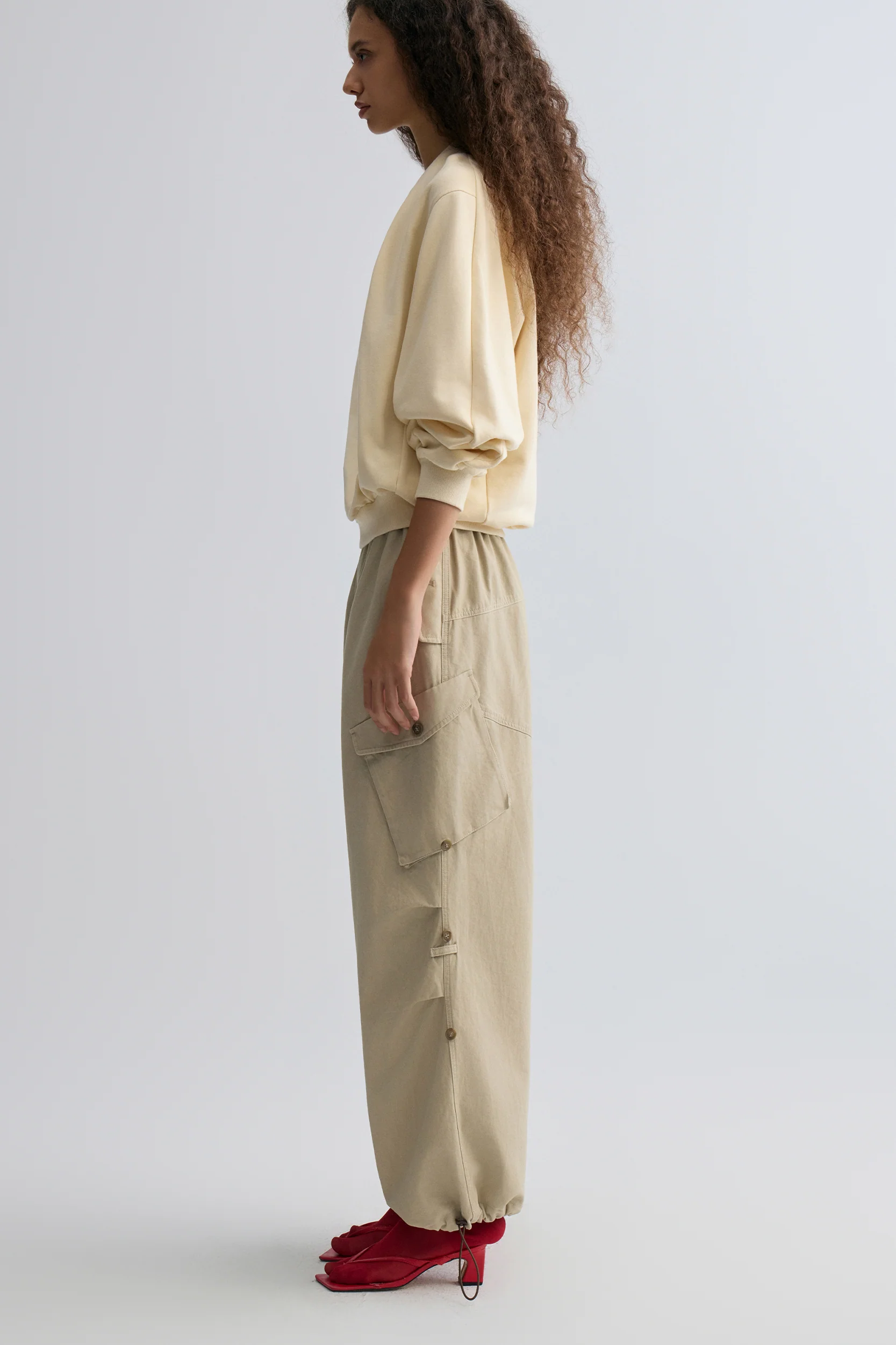 Washed Baggy Cargo Trousers Dusty Ivory - Image 2