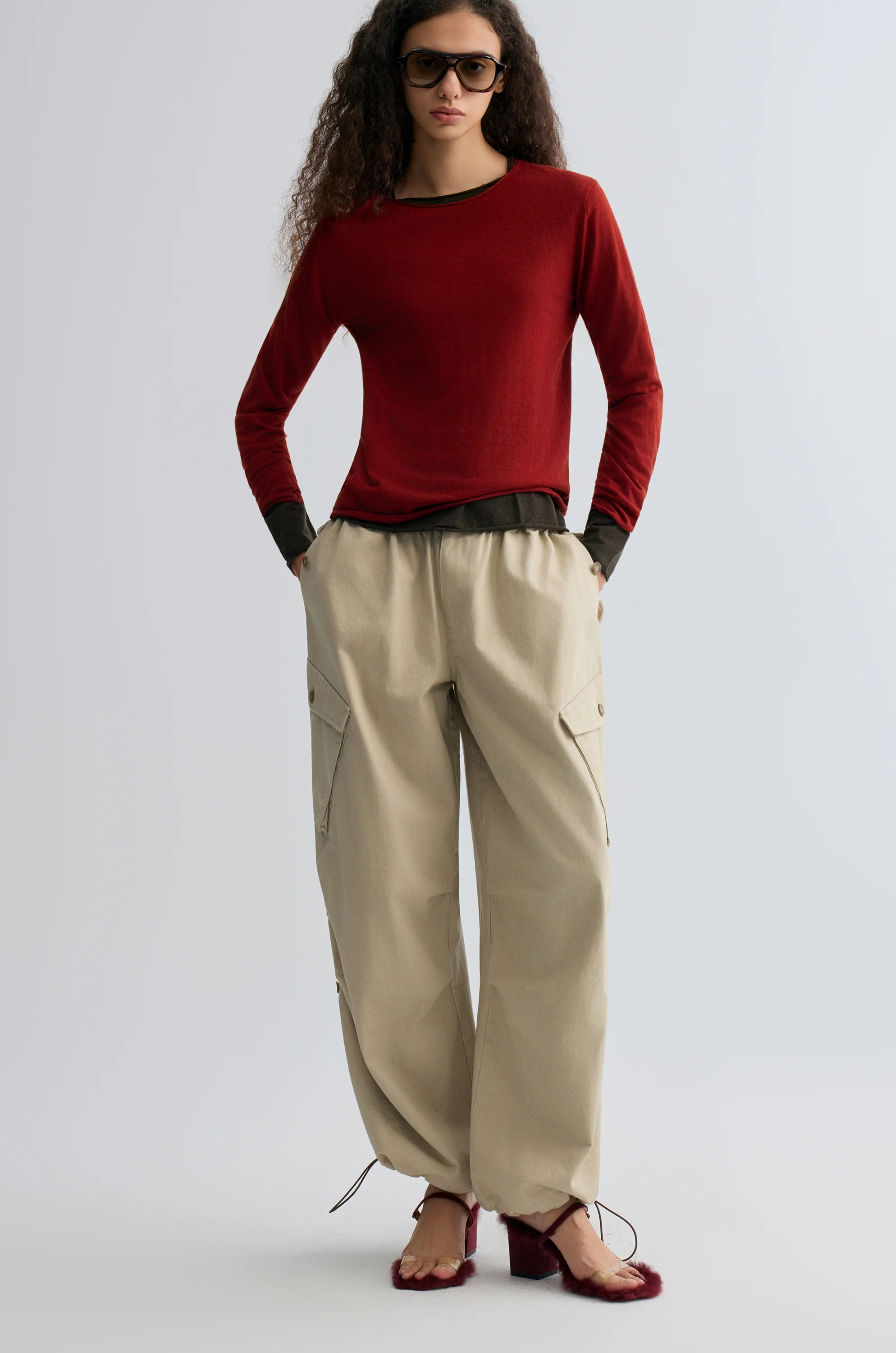 Washed Baggy Cargo Trousers Dusty Ivory - Image 3