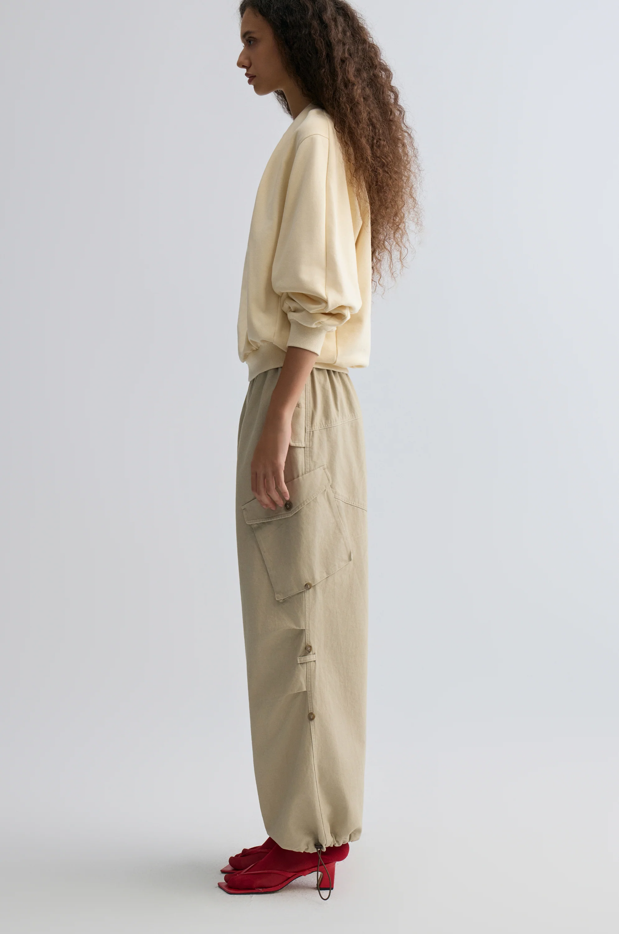 Washed Baggy Cargo Trousers Dusty Ivory - Image 4