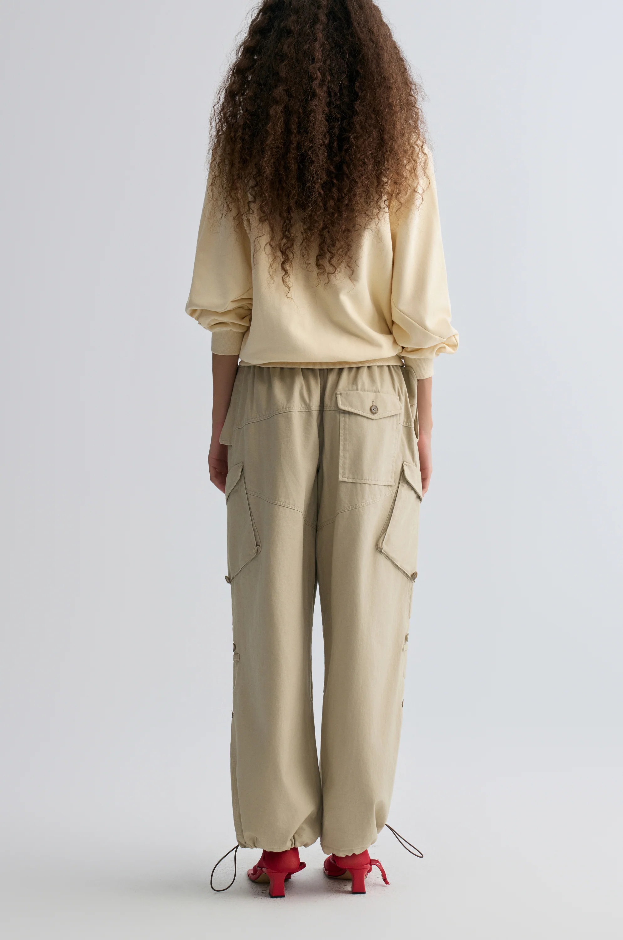 Washed Baggy Cargo Trousers Dusty Ivory - Image 5