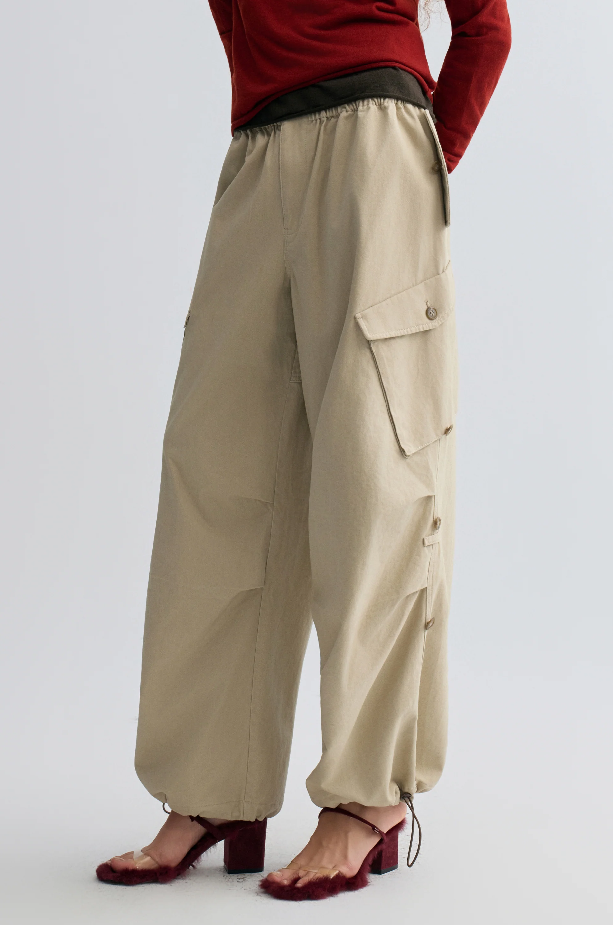Washed Baggy Cargo Trousers Dusty Ivory - Image 6