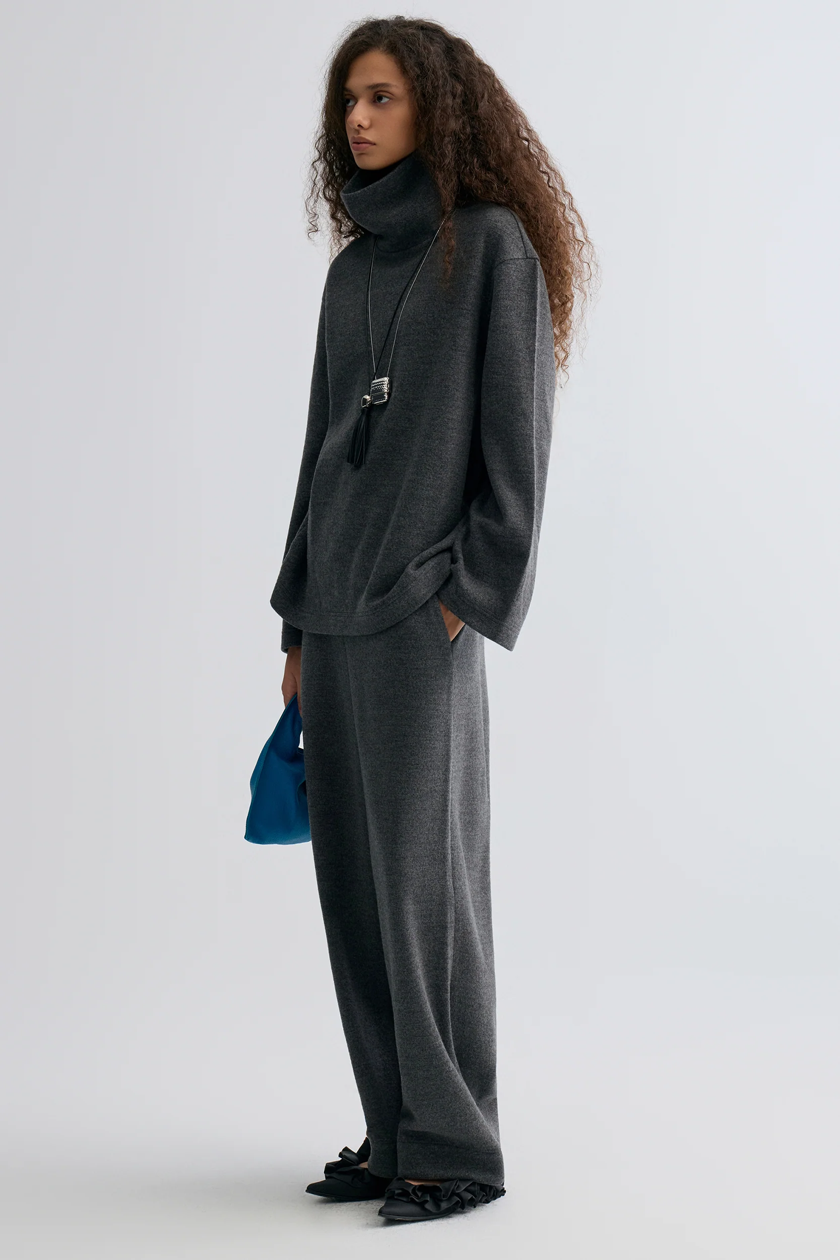 Wide-leg knitted Trousers Grey Melange - Image 2