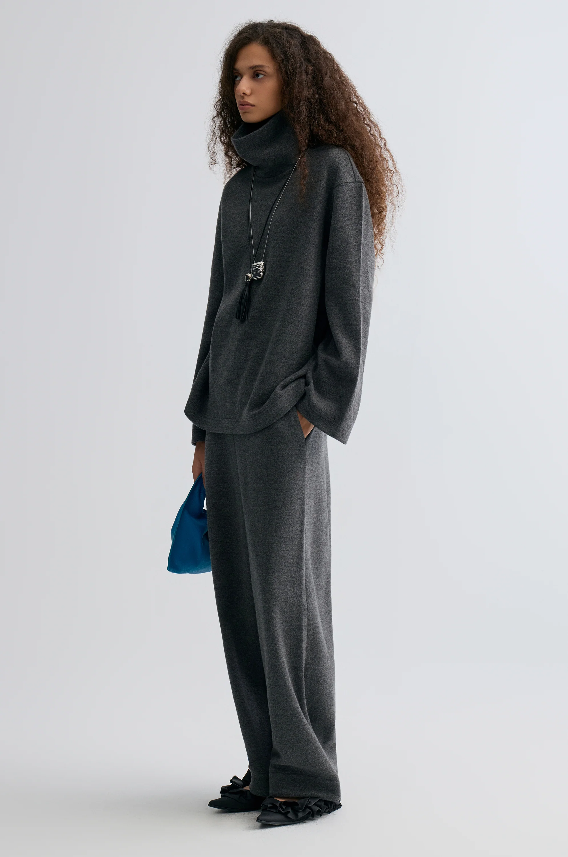 Wide-leg knitted Trousers Grey Melange - Image 6