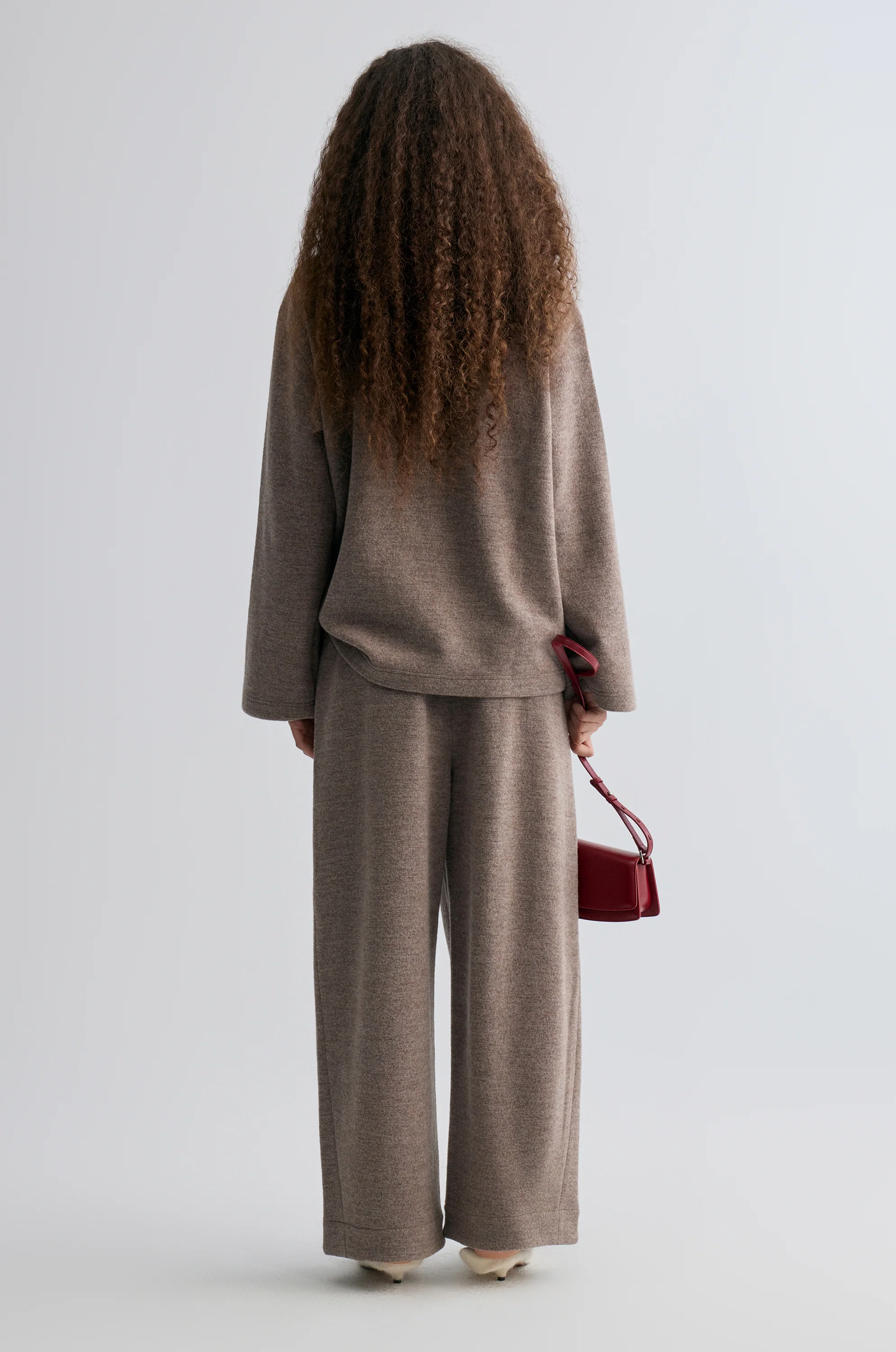Wide-leg knitted Trousers Taupe Melange - Image 5