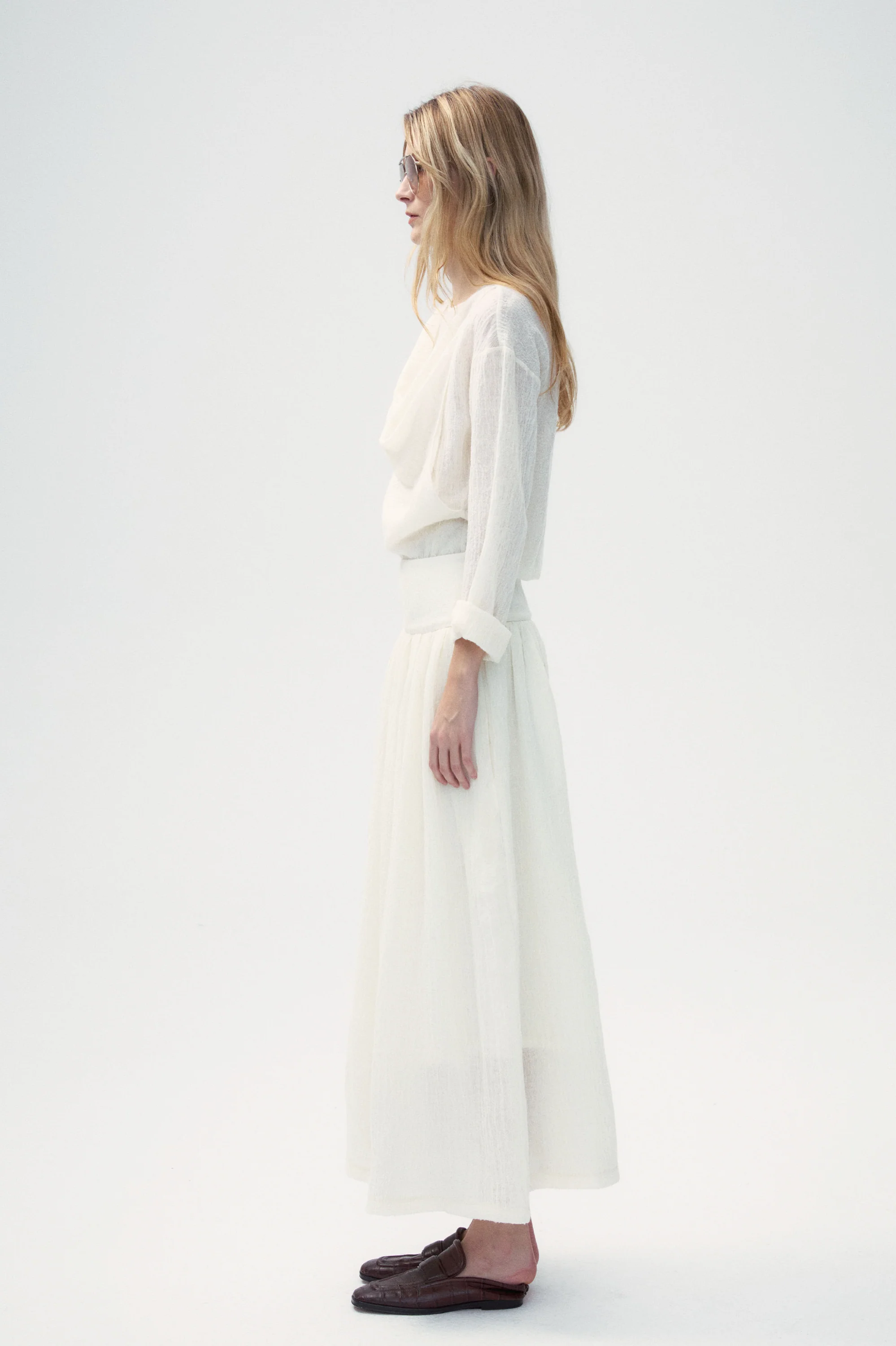 Wool Blend Knitted Umbrella Skirt - White - Image 4